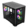 Sleek Black MATX Gaming PC Case – Curved Tempered Glass | Includes 6-Port Hub | High Airflow