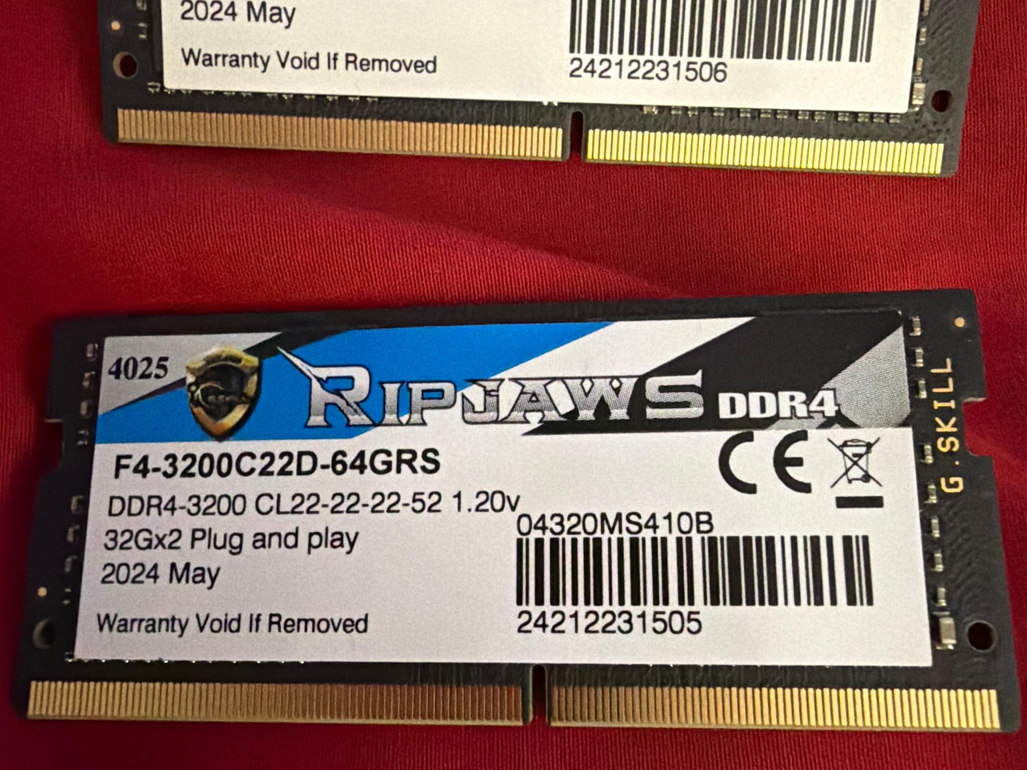 G. Skill RipJaws 64GB DDR4 3200 dual channel kit