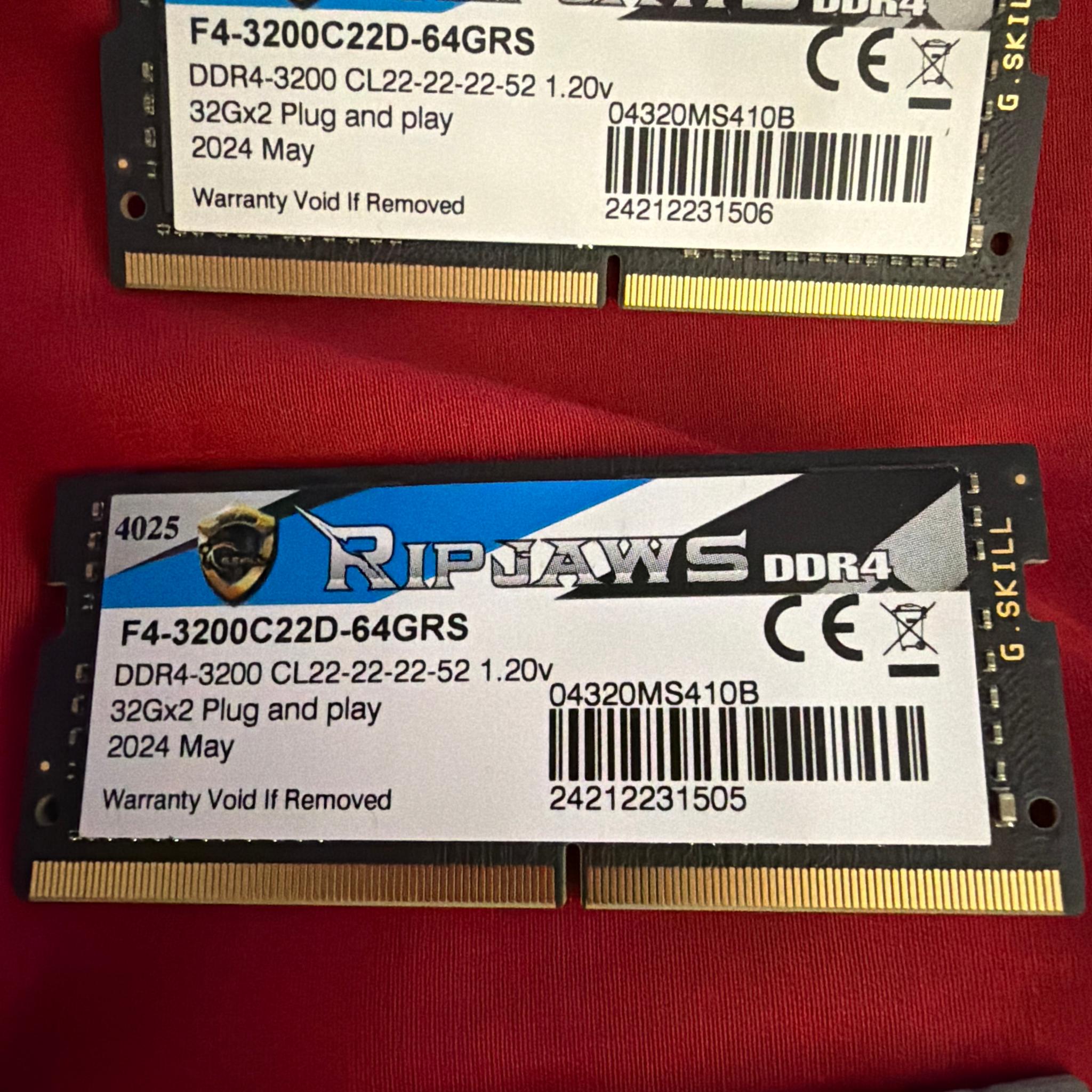 G. Skill RipJaws 64GB DDR4 3200 dual channel kit