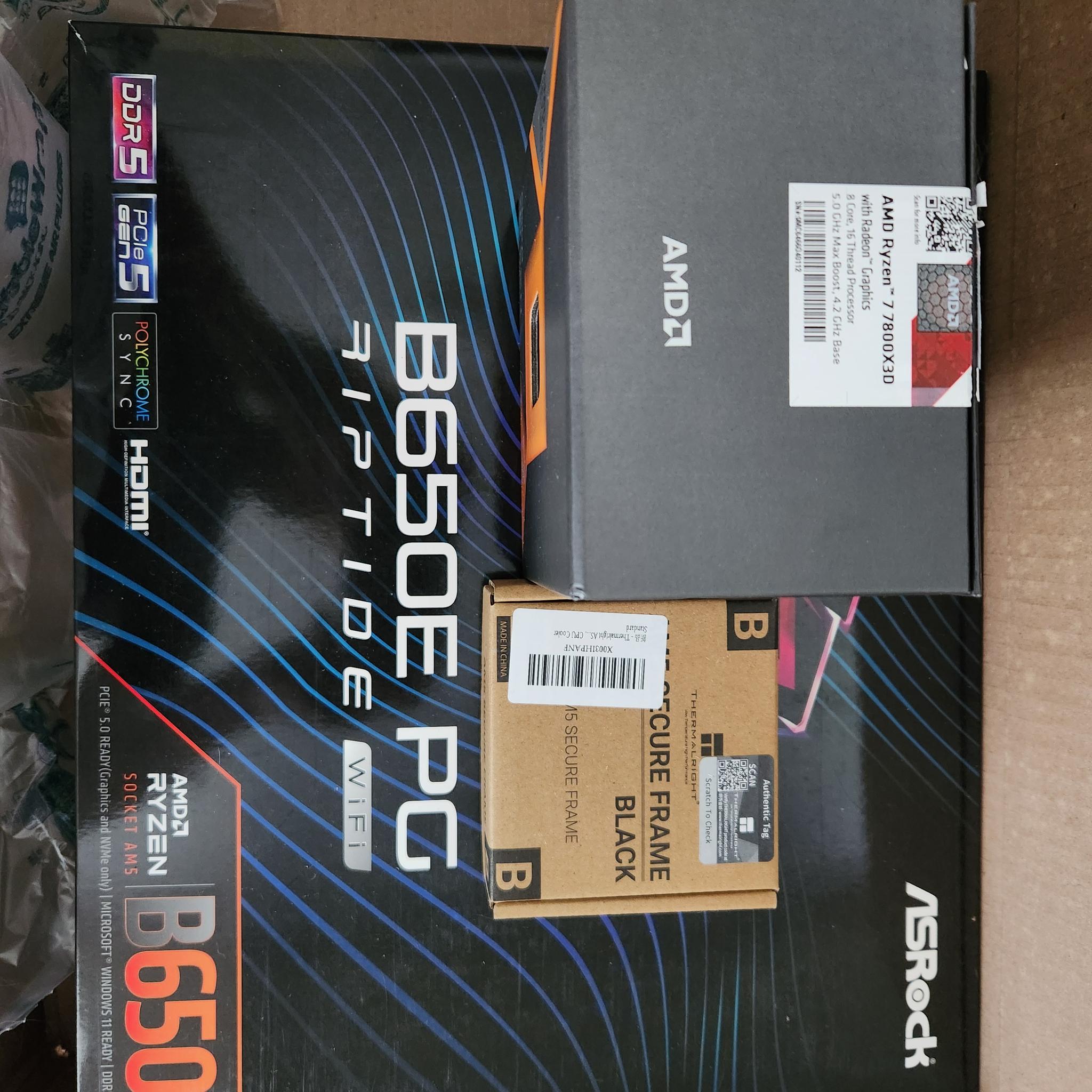 AMD Ryzen 7 7800X3D + ASRock B650E PG Riptide WiFi + Thermaltake Contact Frame Bundle - MINT w/ All