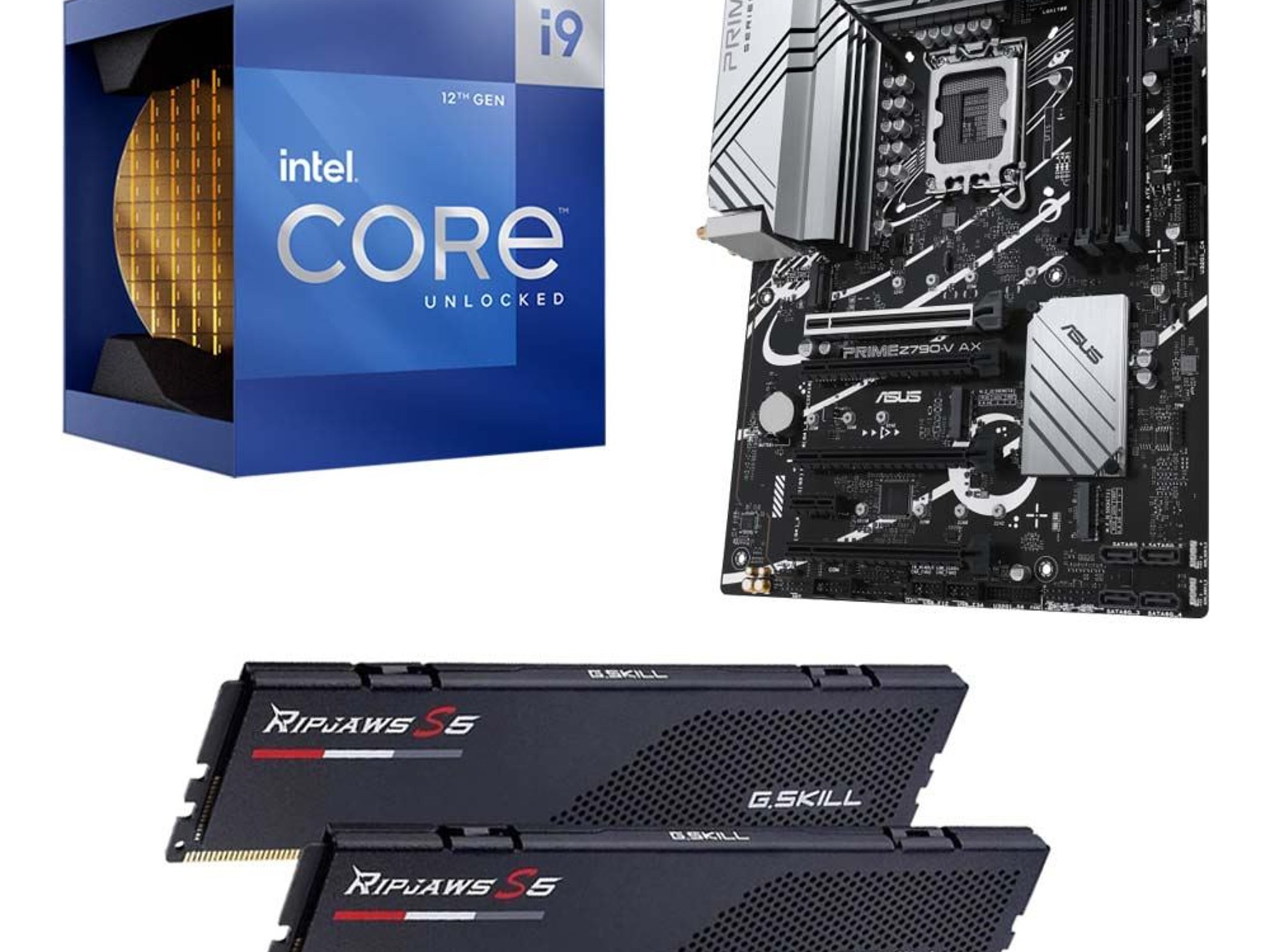Intel Core i9-12900K, ASUS Z790-V Prime AX DDR5, G.Skill Ripjaws S5 48GB Kit DDR5 5200, PC Bundle