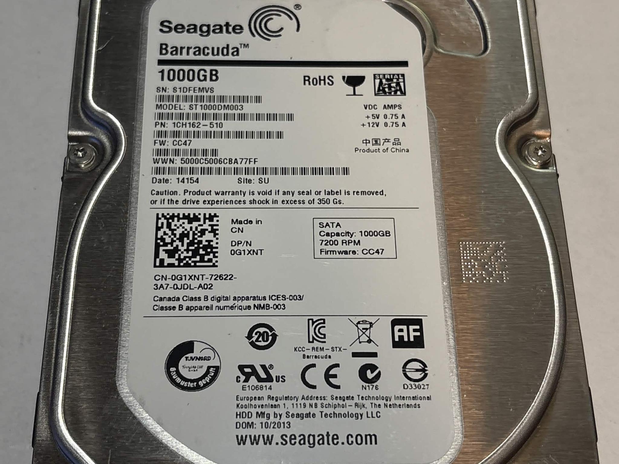 Seagate Barracuda 1TB 7200RPM SATA Hard Drive | Tested & Healthy