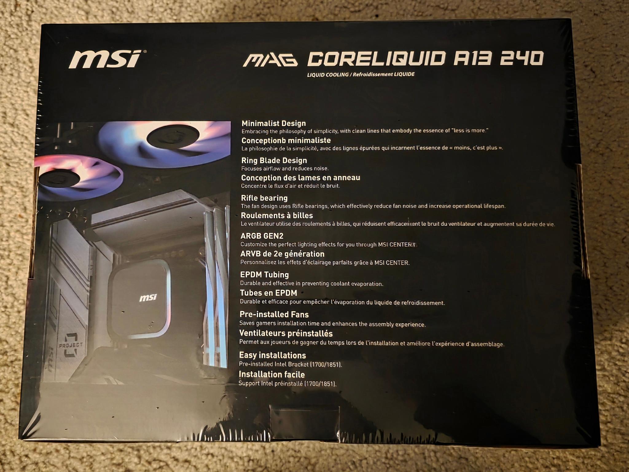 MSI MAG Coreliquid A13 240 Black ARGB AIO Cooler LGA 1700/1851/AM5/AM4 Sockets Brand New Sealed