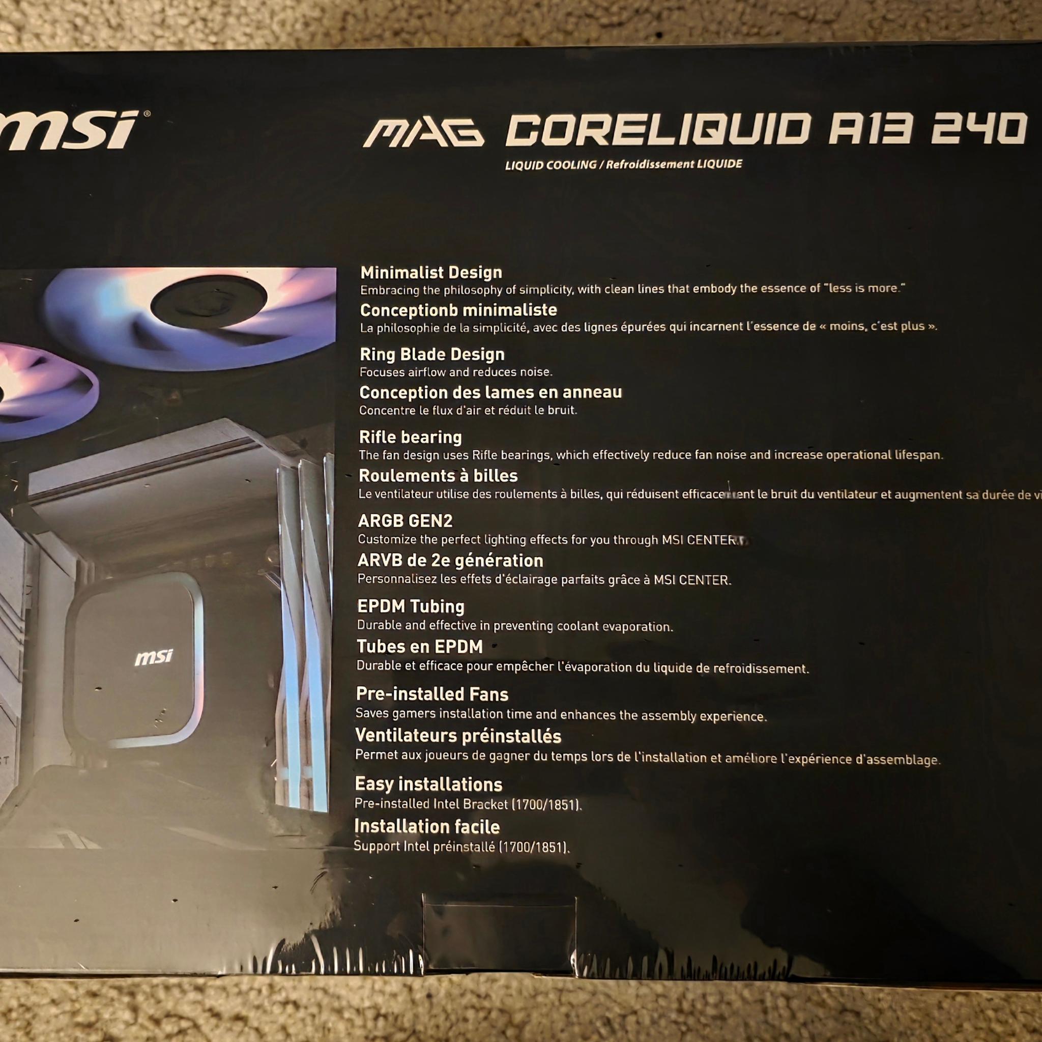 MSI MAG Coreliquid A13 240 Black ARGB AIO Cooler LGA 1700/1851/AM5/AM4 Sockets Brand New Sealed