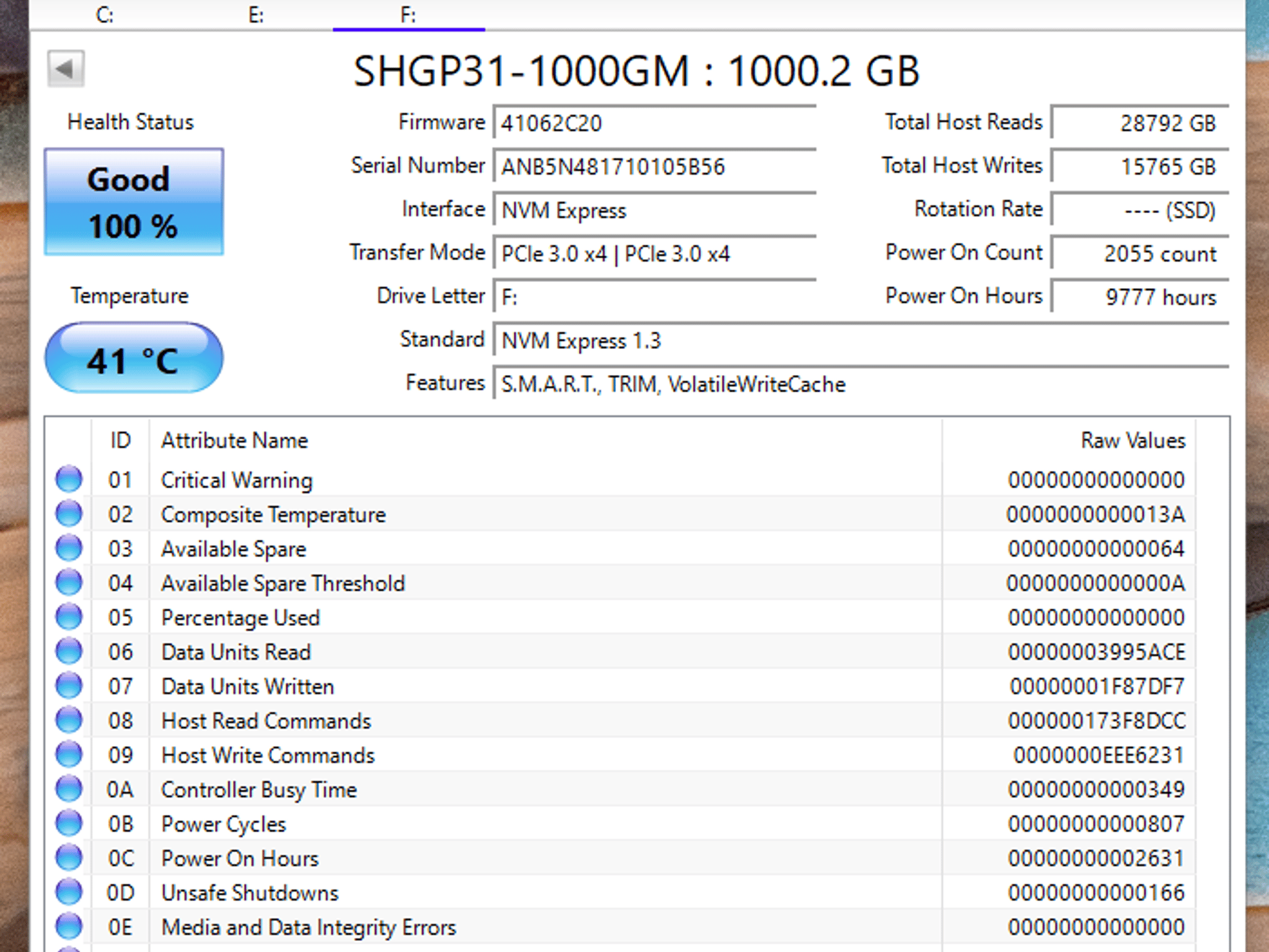 SK Hynix Gold P31 1TB NVME SSD (100% Health)