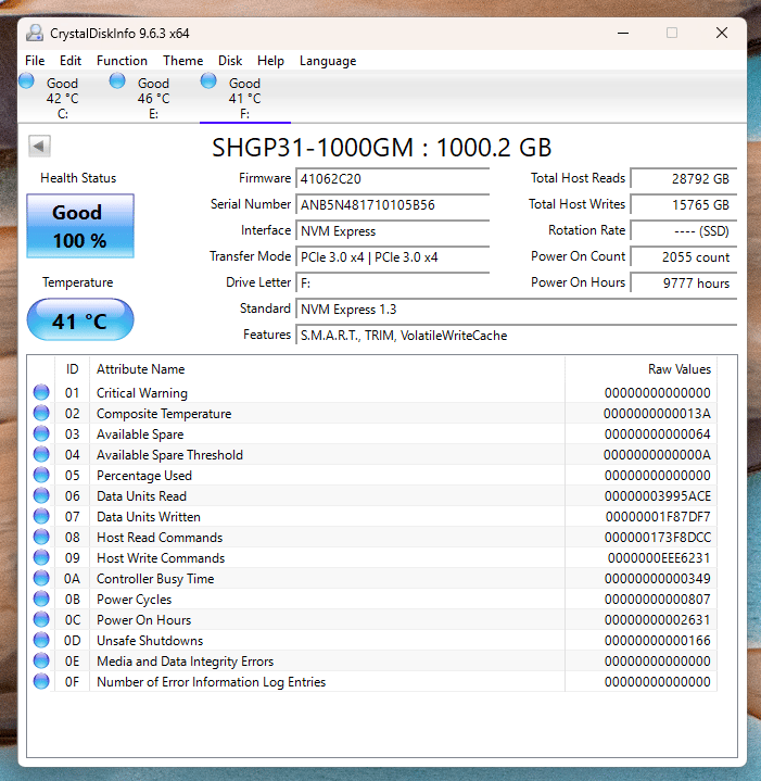SK Hynix Gold P31 1TB NVME SSD (100% Health)