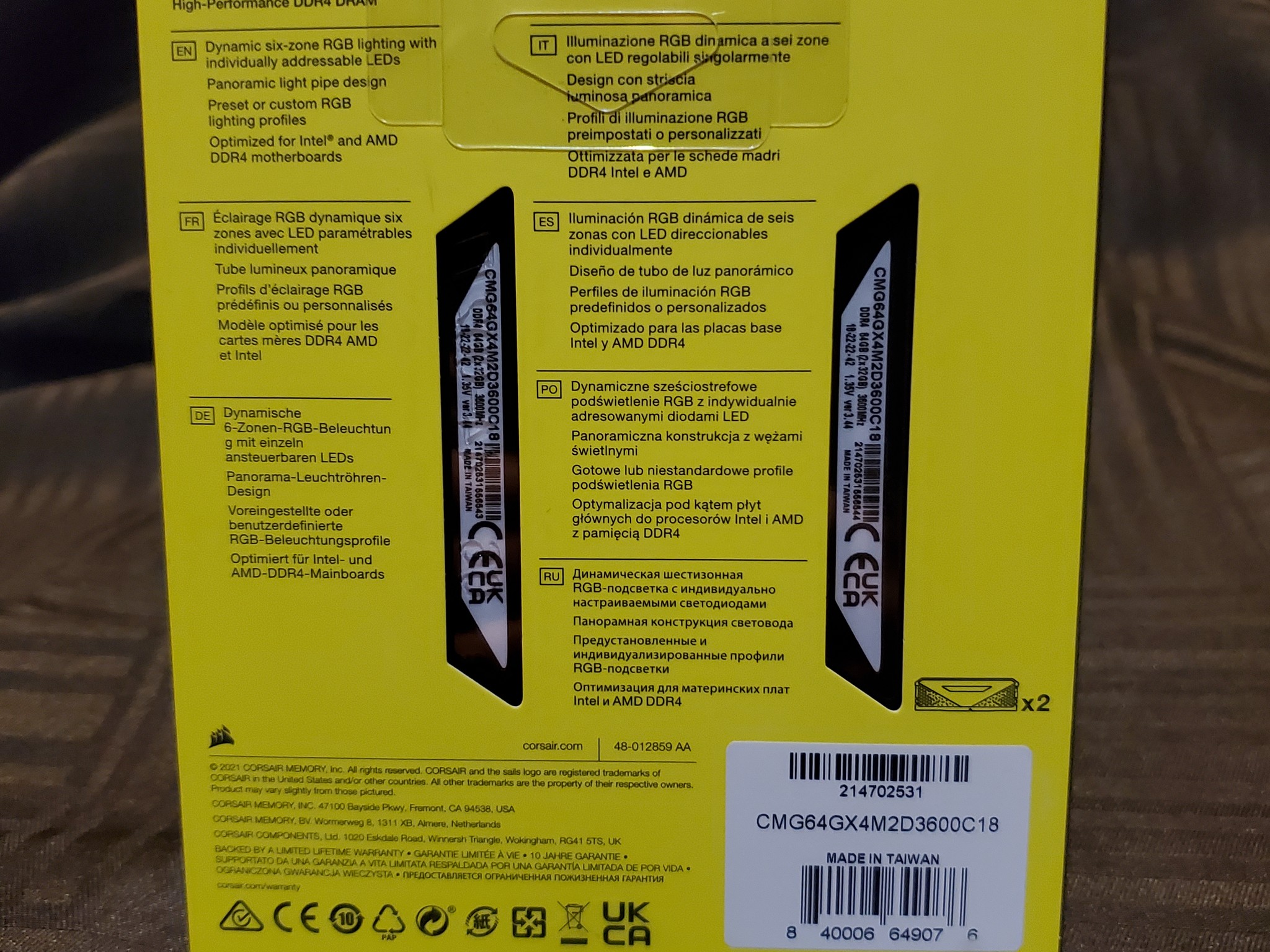 Corsair Vengeance RGB RS 3600mhz CL18 64gb (2x32gb) DDR4 RAM Kit