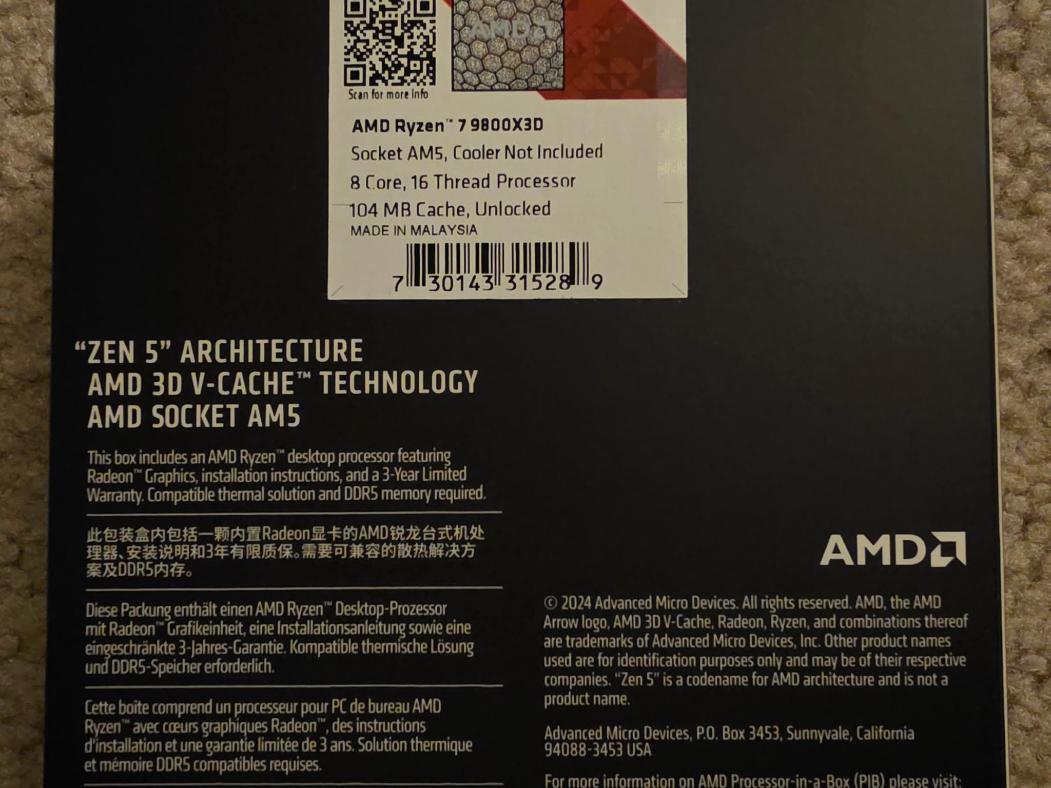 AMD Ryzen 7 9800X3D AM5 8-Core Processor Brand New In Box