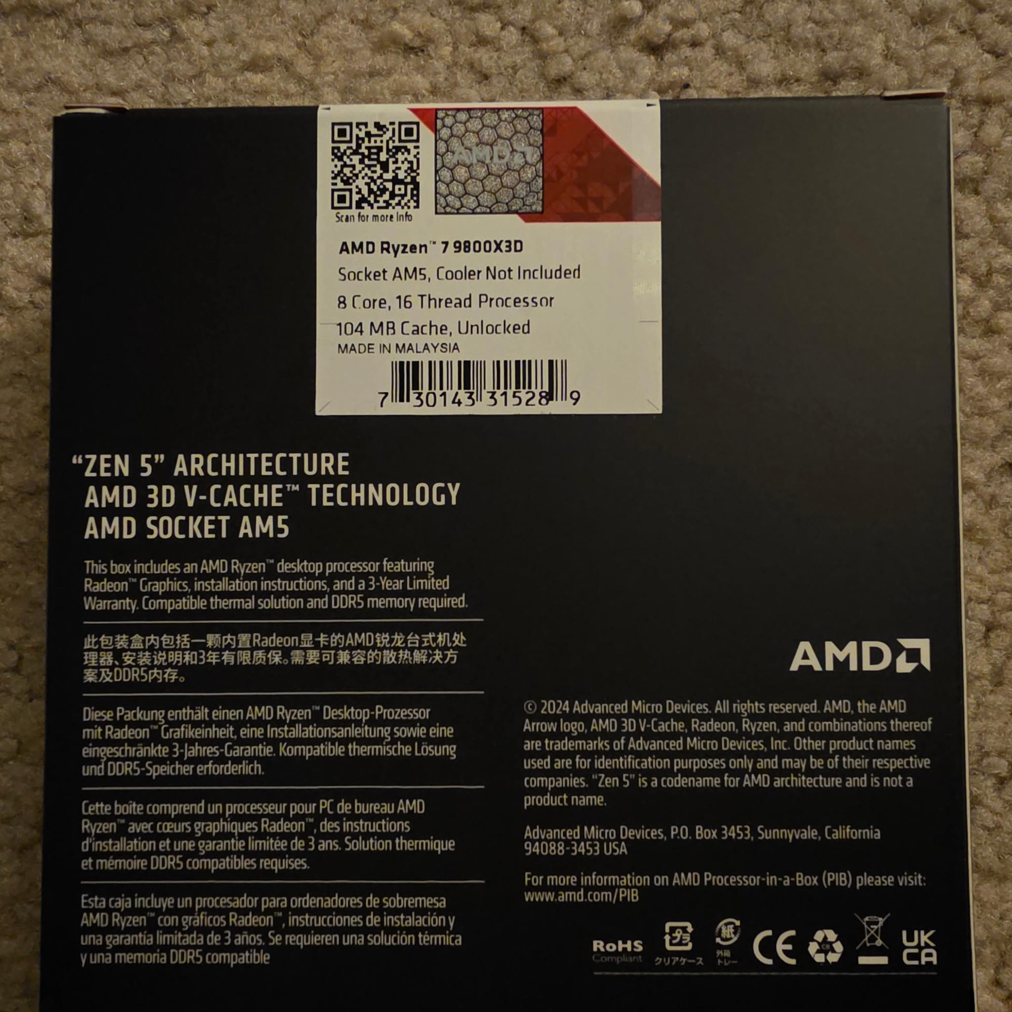 AMD Ryzen 7 9800X3D AM5 8-Core Processor Brand New In Box