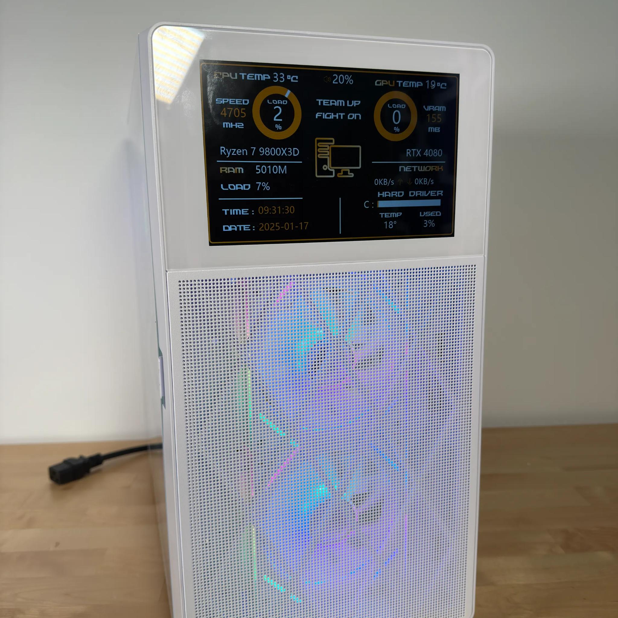 RTX 4080 Ryzen 9800X3D Gaming PC with Customizable Screen