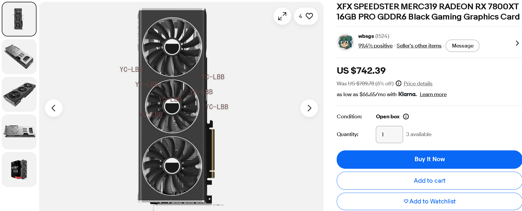 XFX Speedster MERC 319 Black Radeon RX 7800 XT