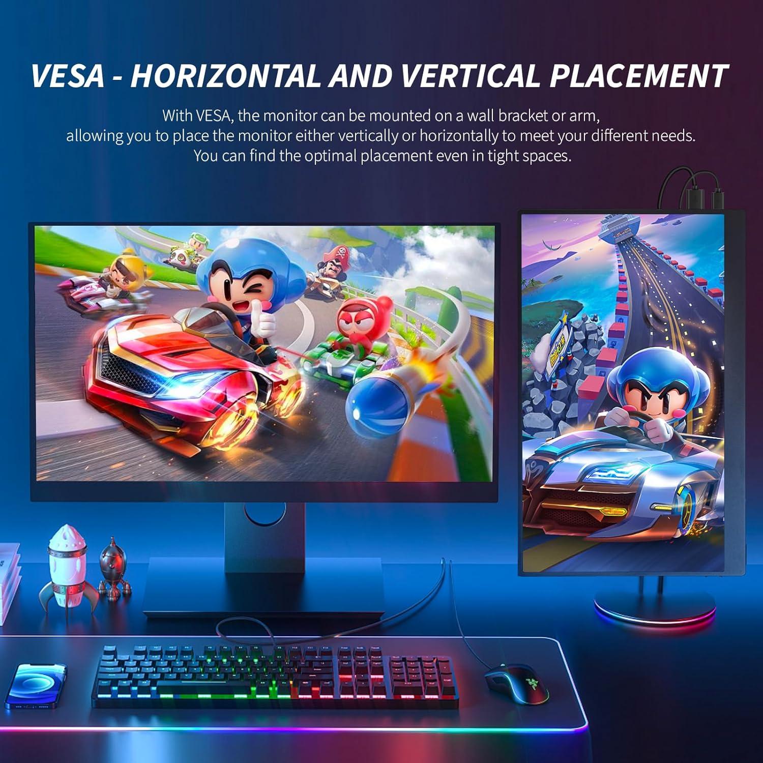 17.3" Portable Monitor FHD 1080P 60Hz Portable Screen HDMI USB-C HDR