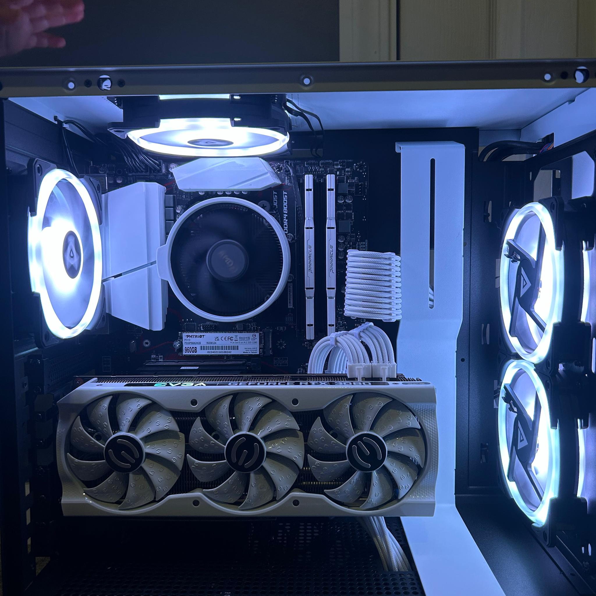 NZXT, RTX 3080/5600x, white and black rgb, vertical mount, 1TB Gaming PC