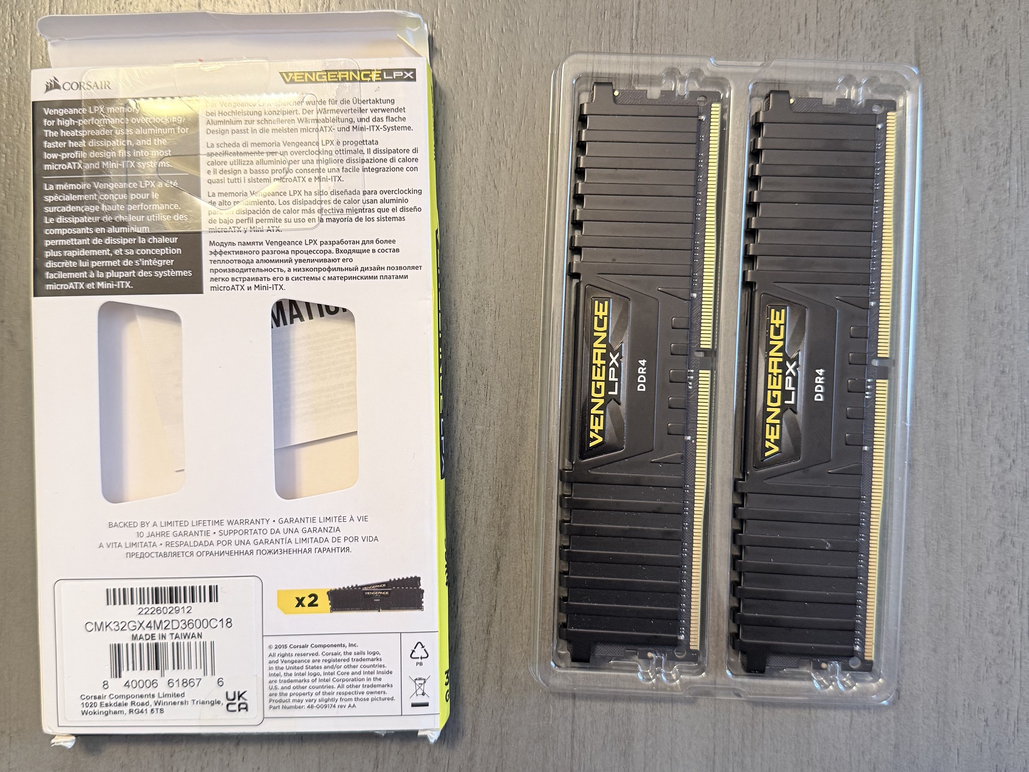 32GB DDR4 RAM Kit 3600MHZ CL18 16GBx2 Corsair Vengeance LPX