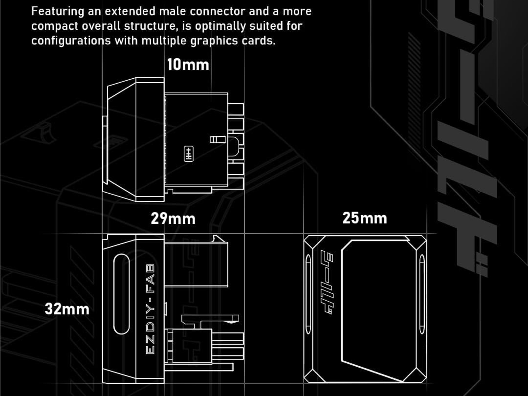EZDIY-FAB PCIe 5.1 12V-2x6 GPU Adapter 600W 180 Degree STD White 12VHPWR