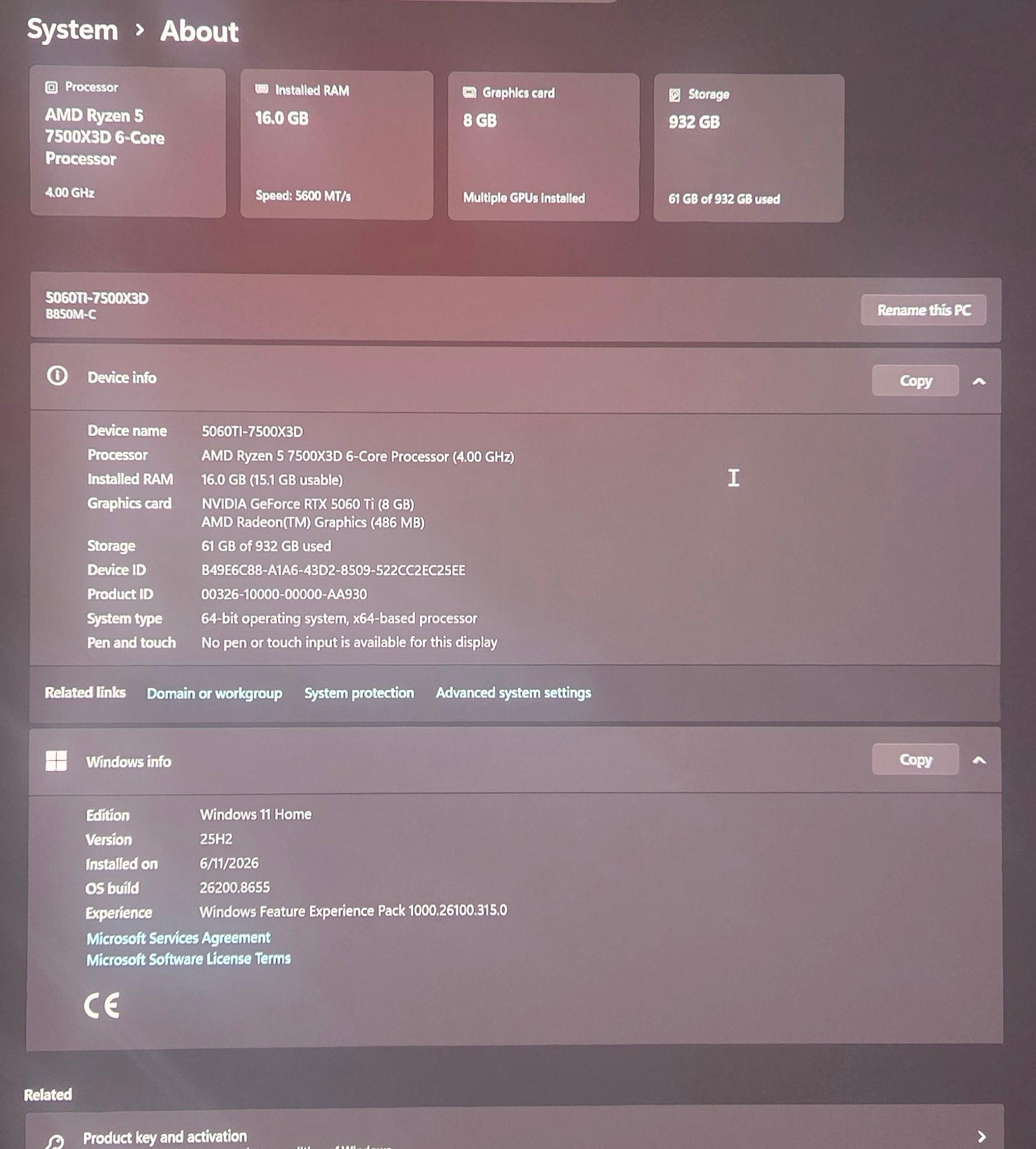 Custom Gaming PC - 4K 60FPS Ready - RTX 5060 Ti - 7500X3D - B850 - 16GB DDR5 1TB NVMe