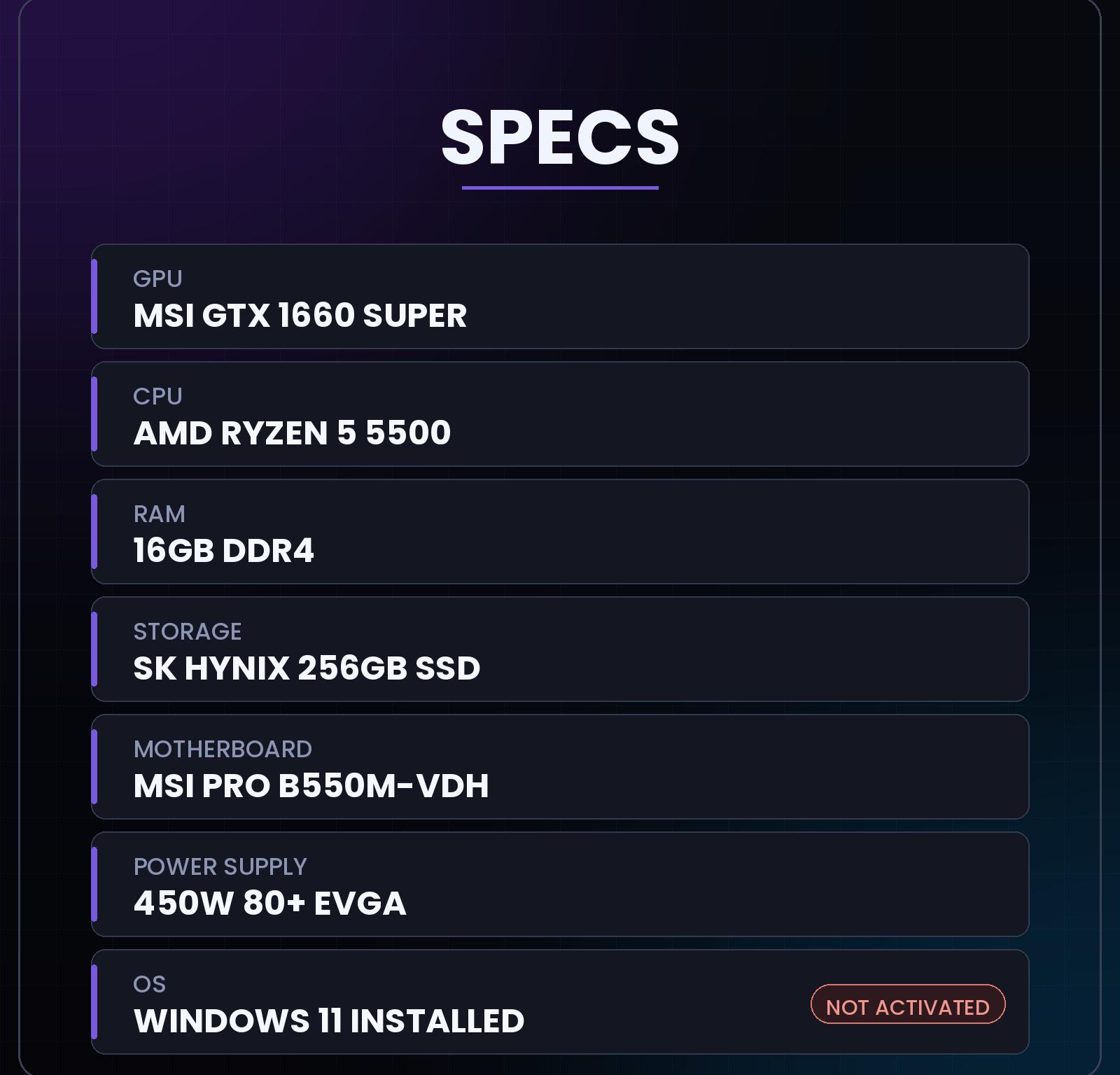 GeForce GTX 1660 Super Custom Gaming PC - Ryzen 5 5500, 16GB RAM