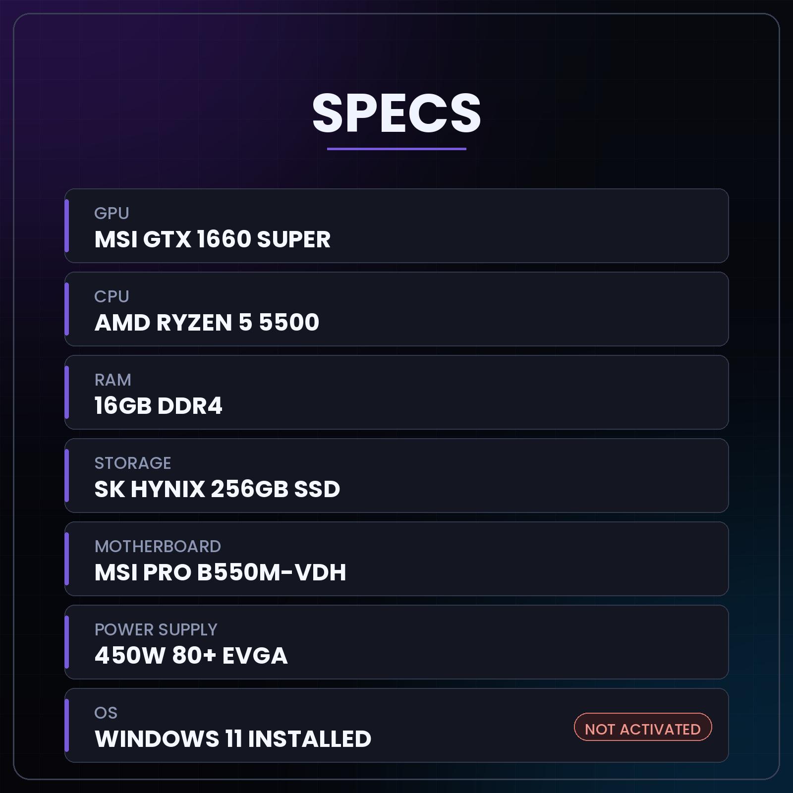 GeForce GTX 1660 Super Custom Gaming PC - Ryzen 5 5500, 16GB RAM