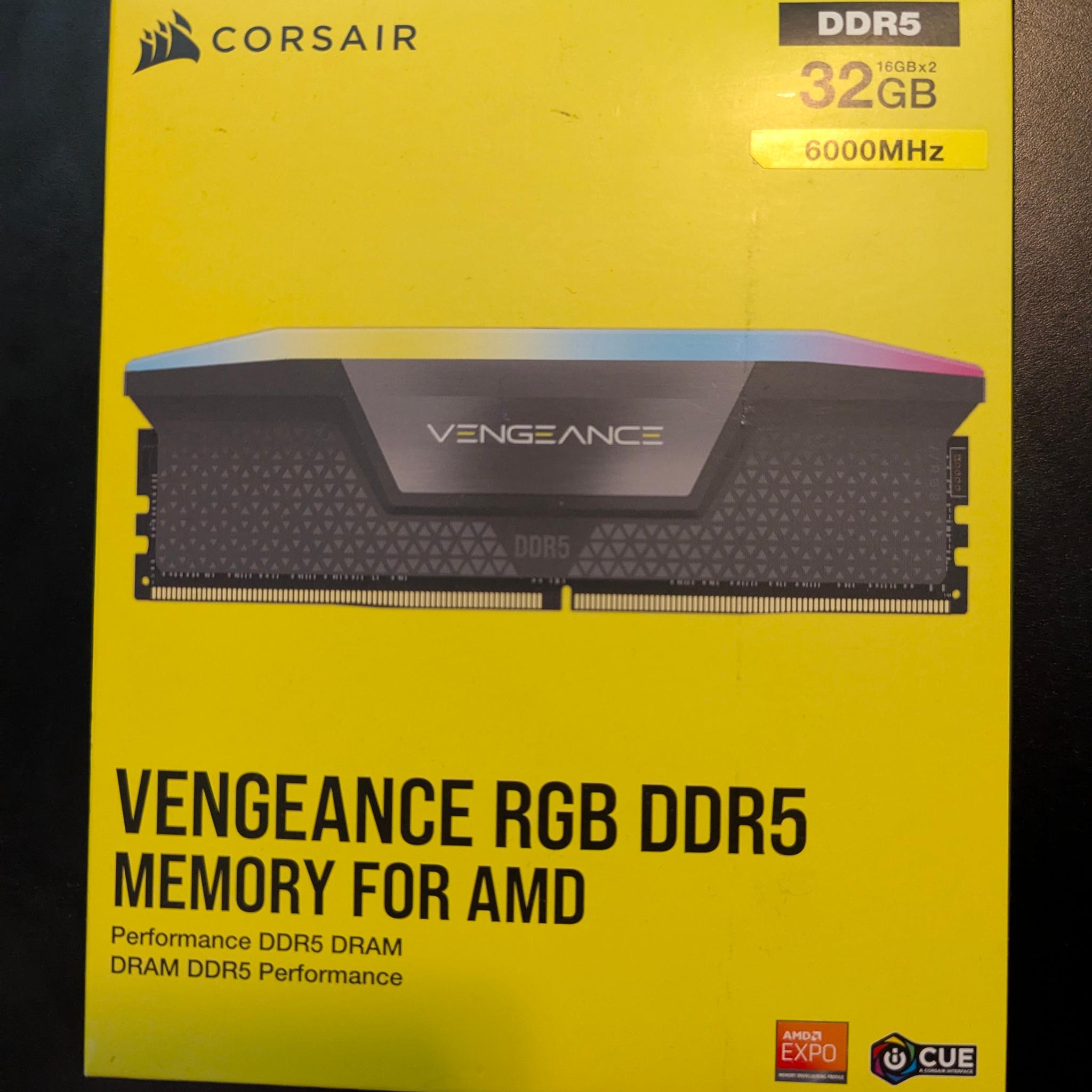 Corsair Vengeance RGB DDR5 32GB (2x16GB) 6000MHz C36 AMD® Expo Compatibility Cool Gray