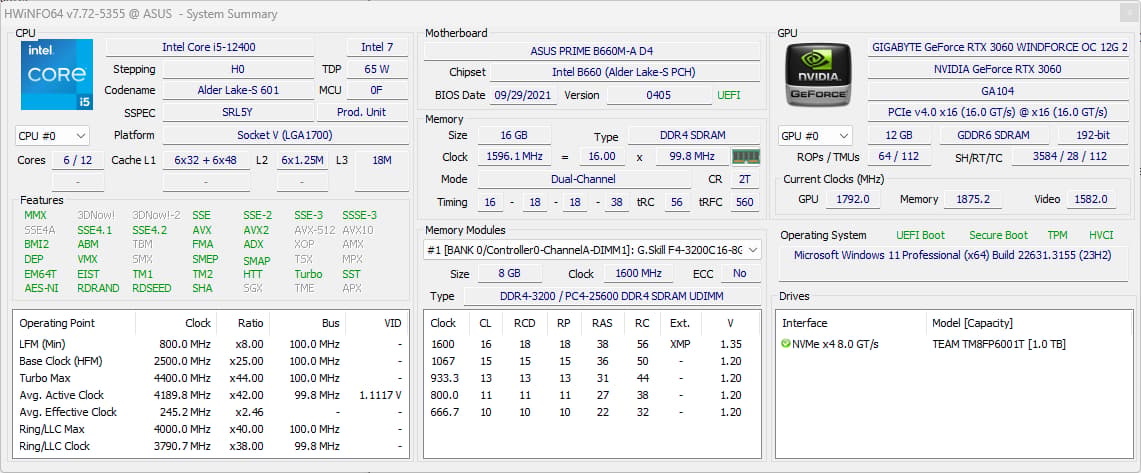 [Pallas] || Intel i5 12400 + RTX 3060 12GB w/ 16GB of RAM & 1TB M.2 SSD