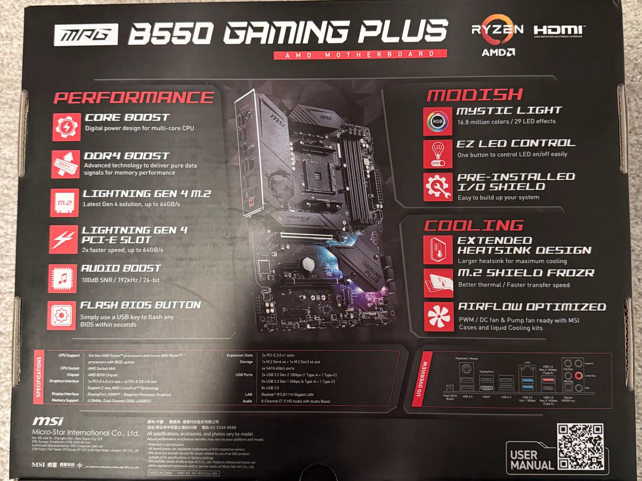 MSI MPG B550 GAMING PLUS AM4 AMD B550 SATA 6Gb/s USB 3.0 ATX AMD Motherboard (NO WIFI)