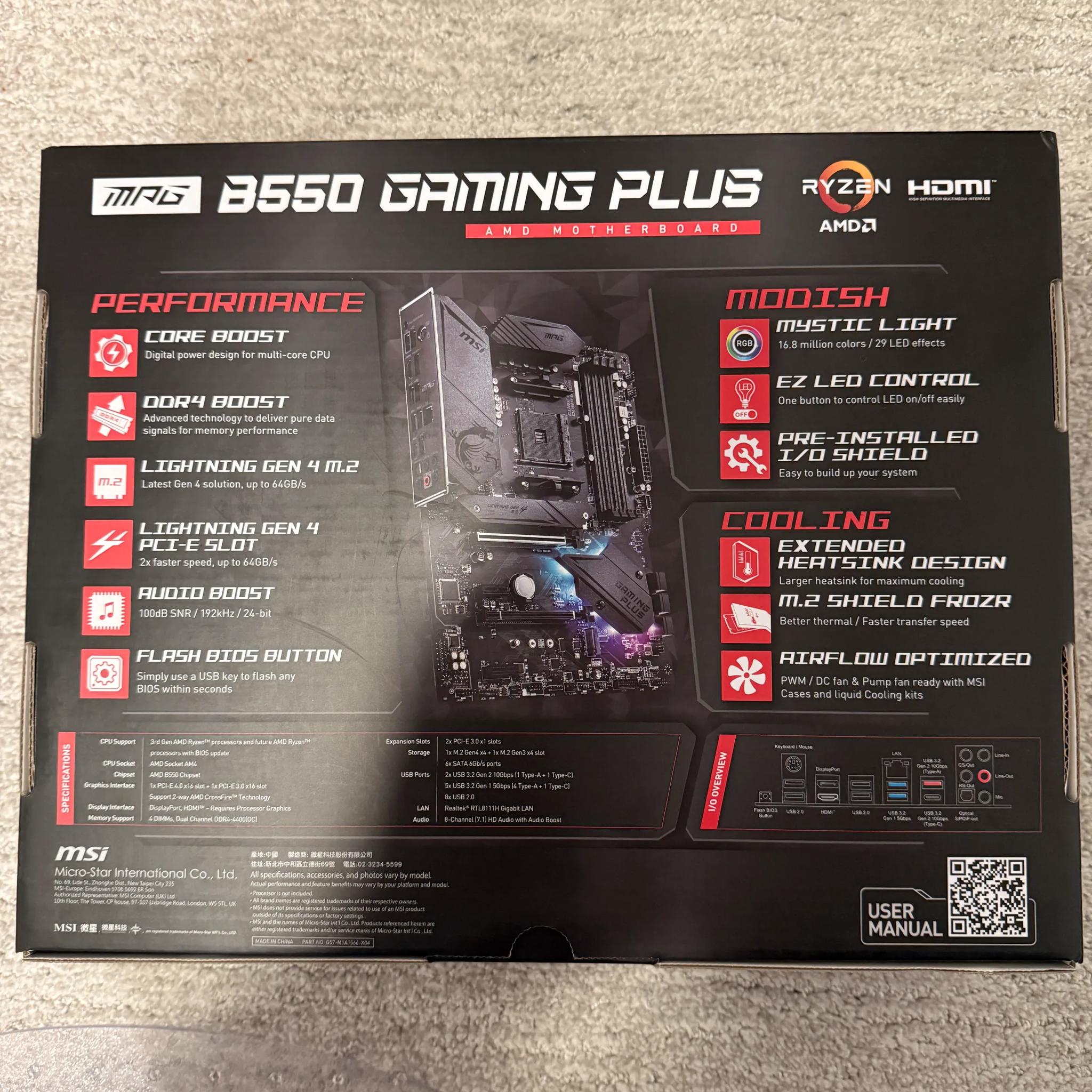 MSI MPG B550 GAMING PLUS AM4 AMD B550 SATA 6Gb/s USB 3.0 ATX AMD Motherboard (NO WIFI)