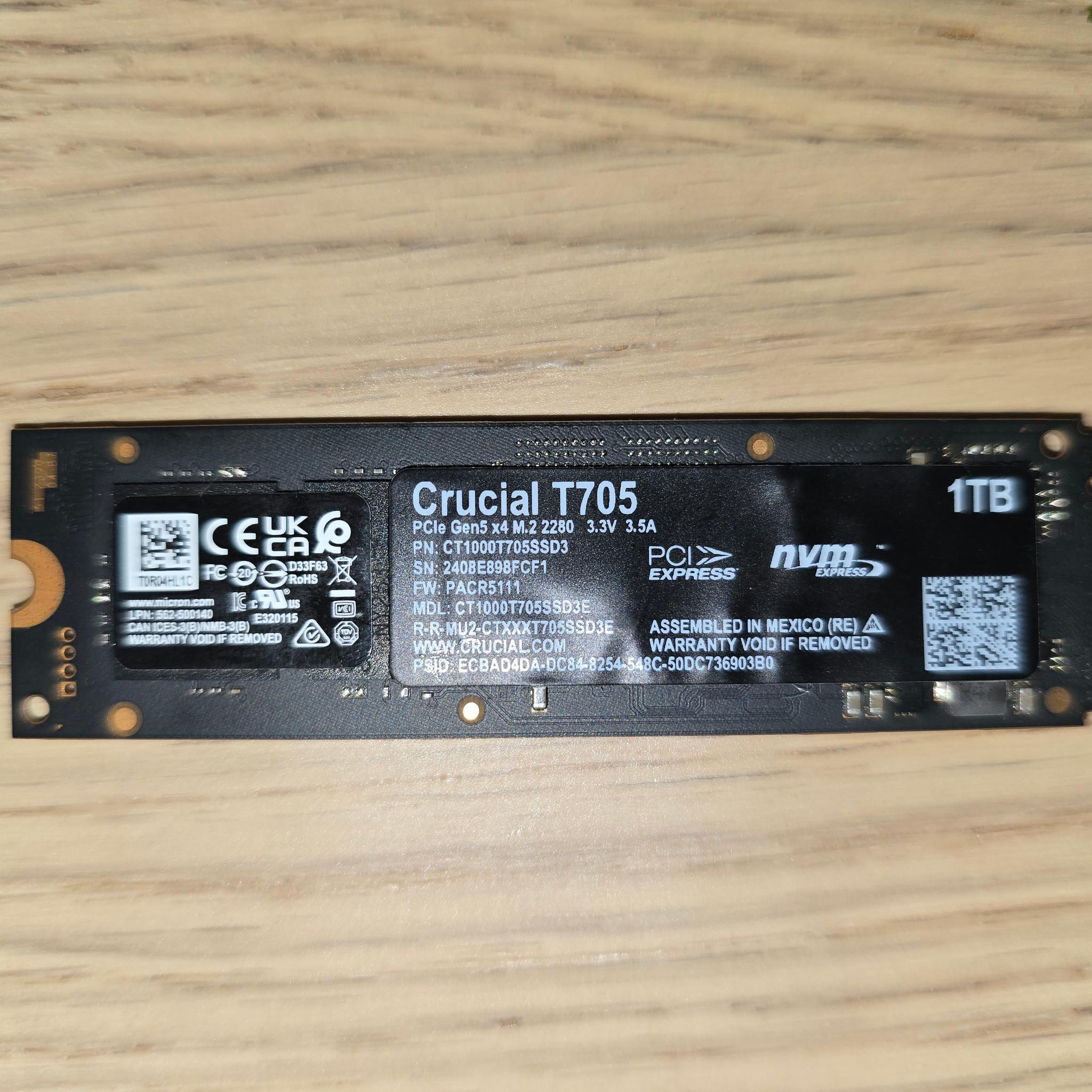 Crucial T705 1TB Lightly Used - First Owner