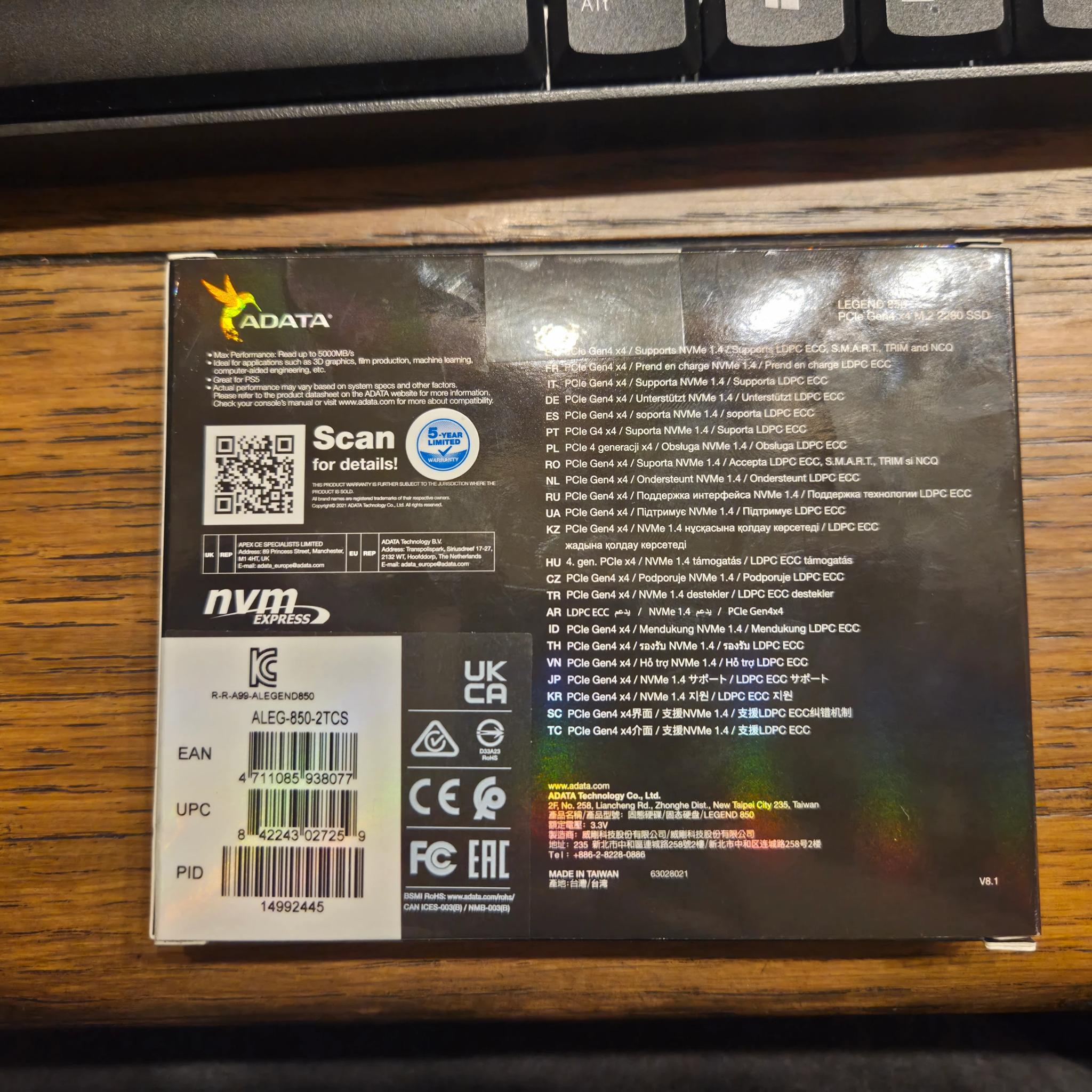ADATA LEGEND 850 2TB NVME SSD (Up to 5000MB/s)