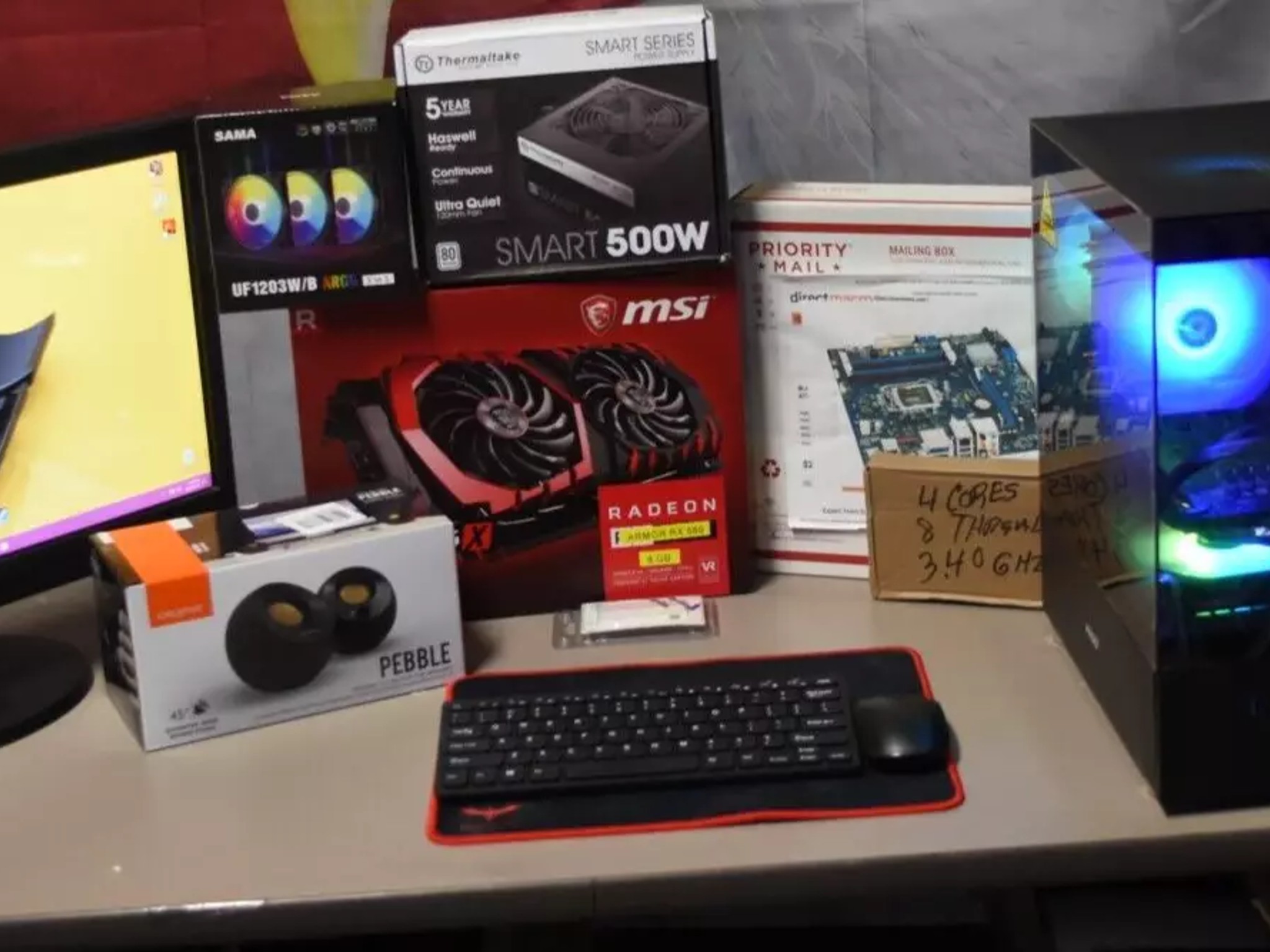 GAMING PC INTEL i7 3770 rx580 8 gb 24gb ram 500 WT PSU BUILT IN WIFI & BLUETOOH 512gbm.2 500gb HHd