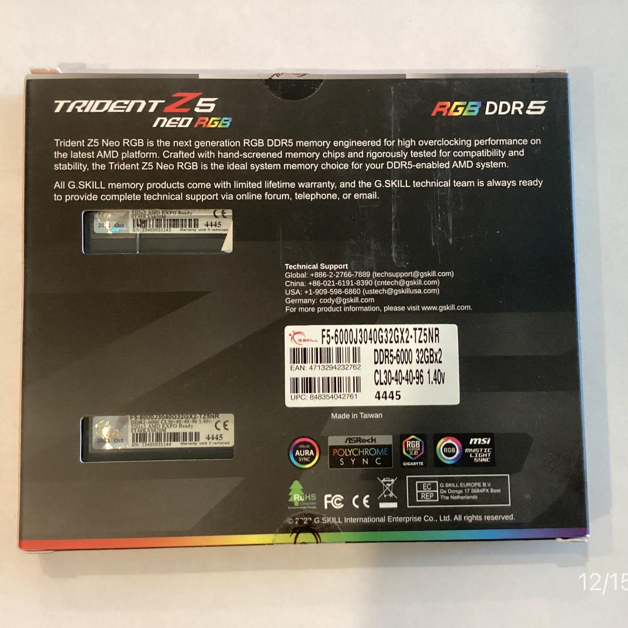 ++ New in Factory Sealed Box ++ G.Skill Trident Z5 Neo RGB DDR5 6000 RAM