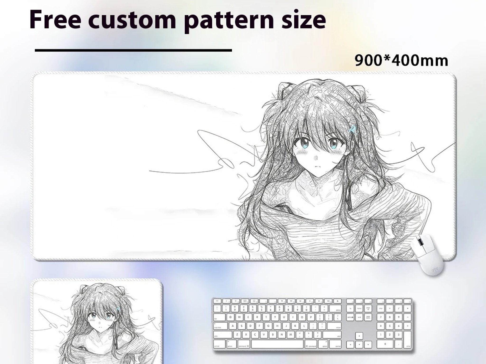 Style 4 - EVA Asuka & Rei Ayanami Abstract Line Gaming Mouse Pad