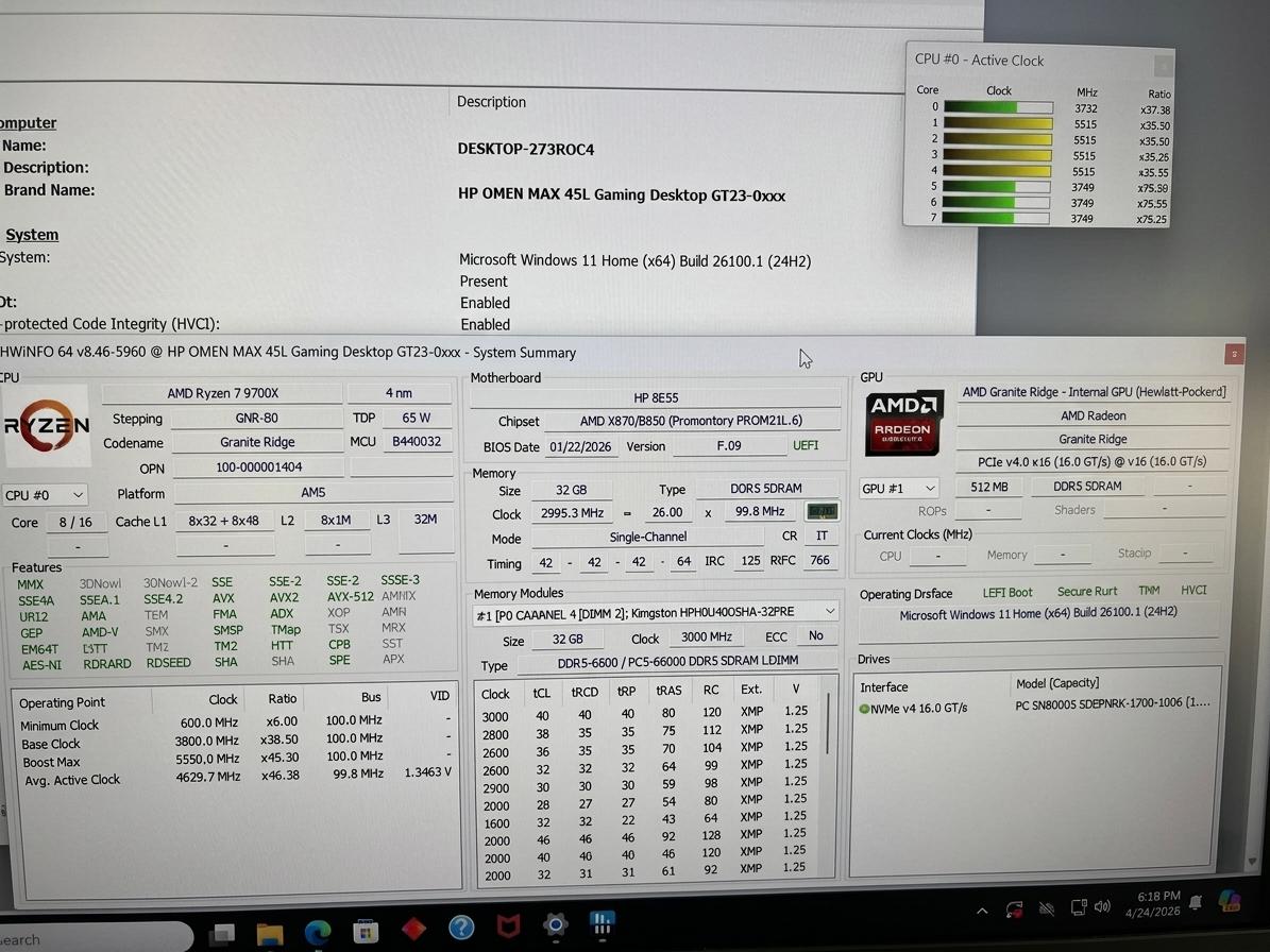Omen 45L 9700X Prebuilt (No GPU)