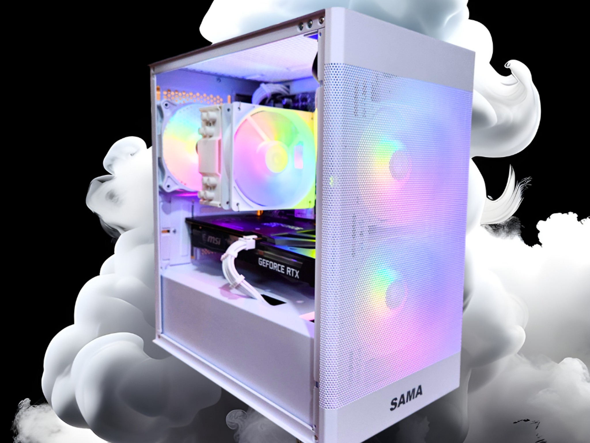 🧊Polar❄️: RTX 3060 TI + Ryzen 5 5500 + 32GB DDR4 Grey RAM + 1TB SSD + 4 Fans ( White RGB Gaming PC )