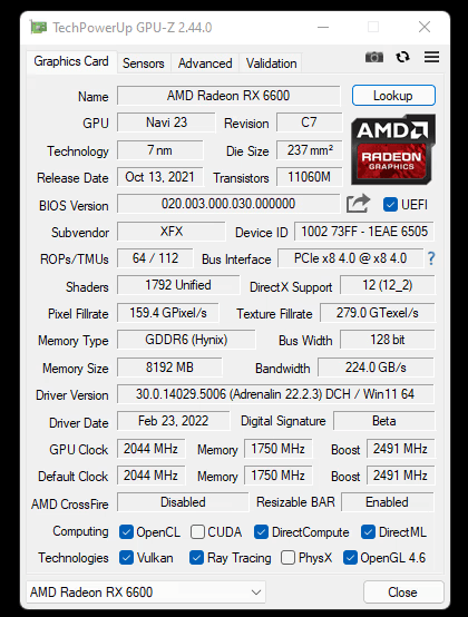 XFX AMD RX 6600