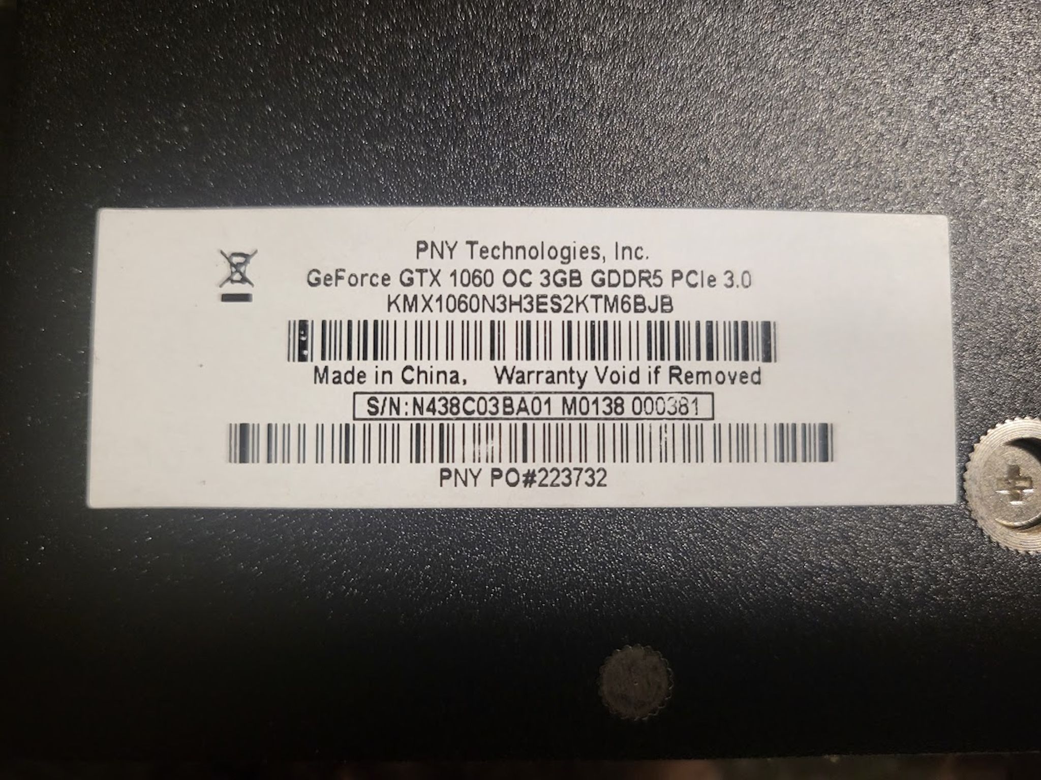 PNY GTX GeForce 1060 XLR8 3GB