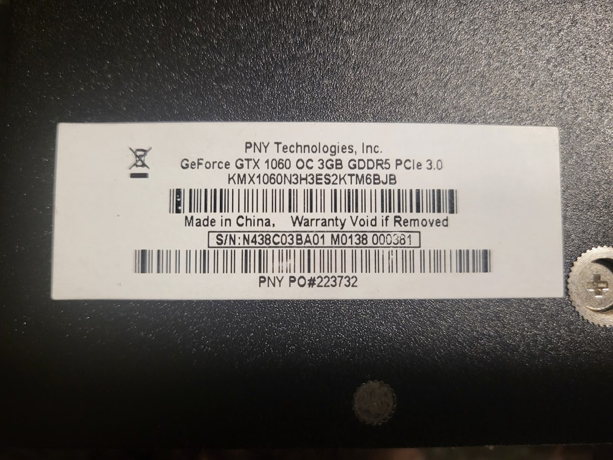 PNY GTX GeForce 1060 XLR8 3GB