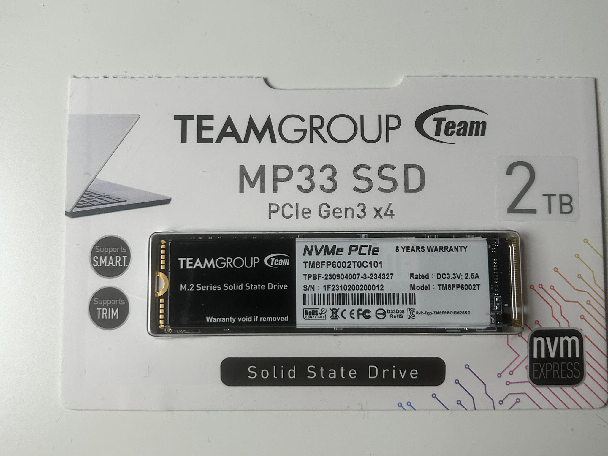2TB TEAMGROUP MP33 PCIe Gen 3 SSD (M.2 2280 Format)