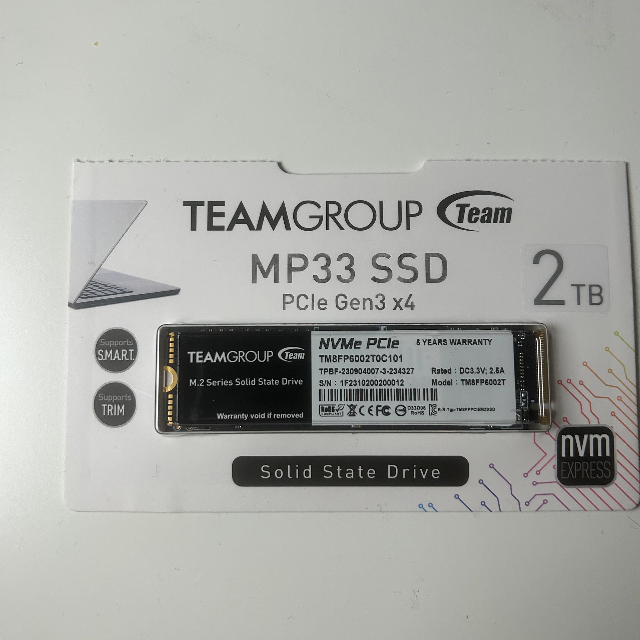2TB TEAMGROUP MP33 PCIe Gen 3 SSD (M.2 2280 Format)