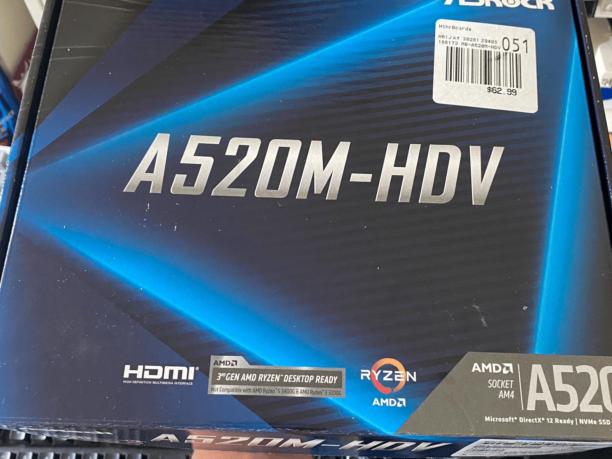 Asrock A520M-HDV AM4 Motherboard. Open box