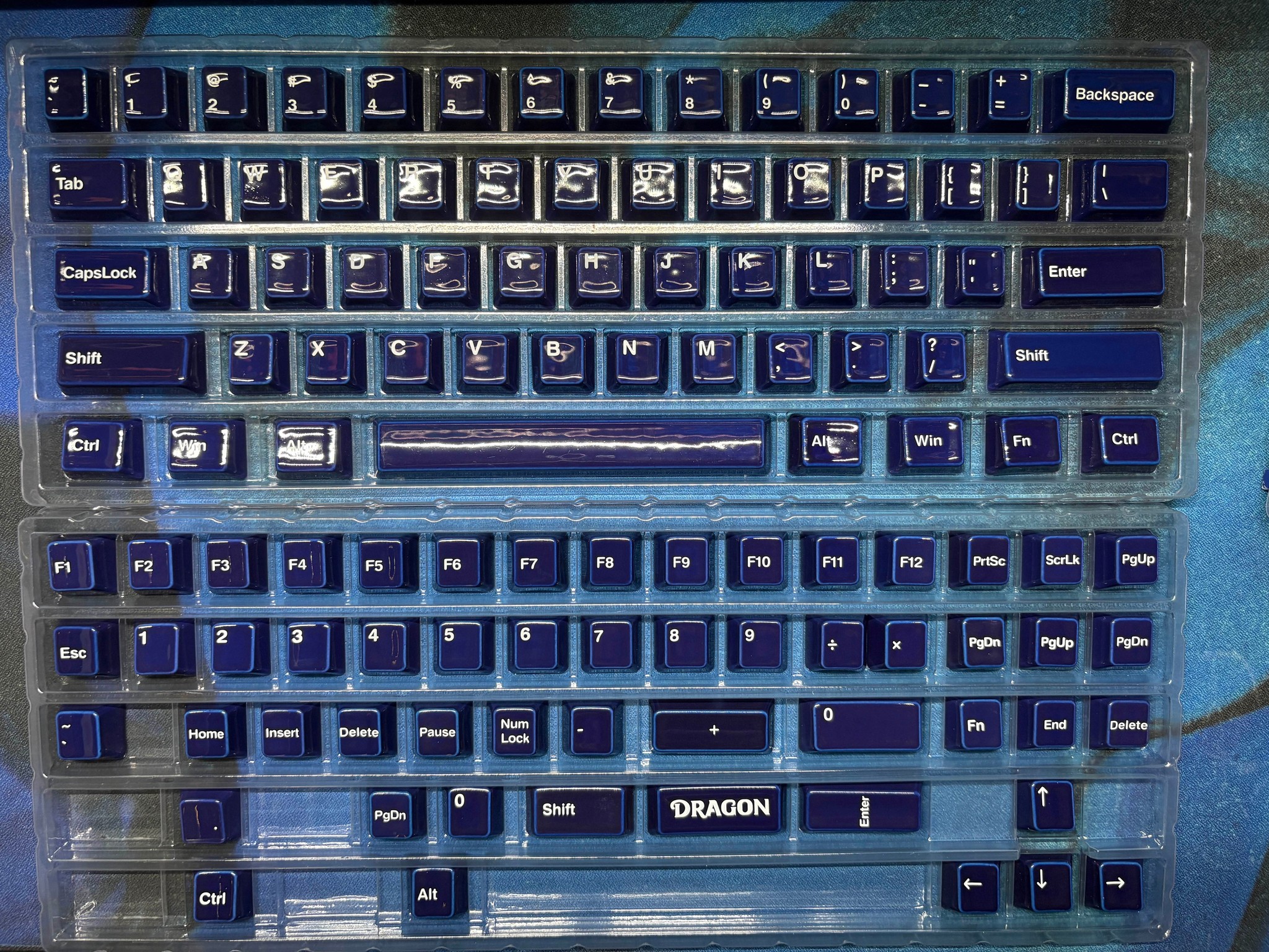 Cerakey Ceramic "Indigo Blue" V2 Keycaps w/ Legends + Dragon Novelty/Tactile F&J