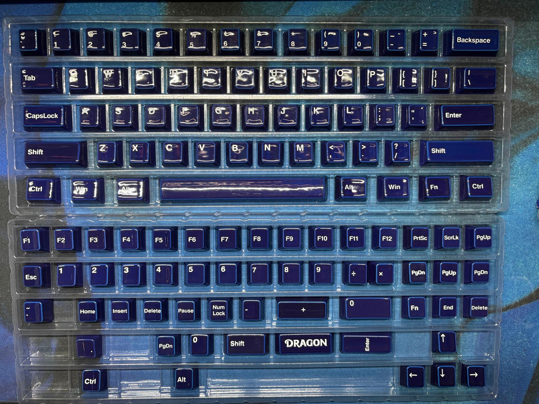 Cerakey Ceramic "Indigo Blue" V2 Keycaps w/ Legends + Dragon Novelty/Tactile F&J