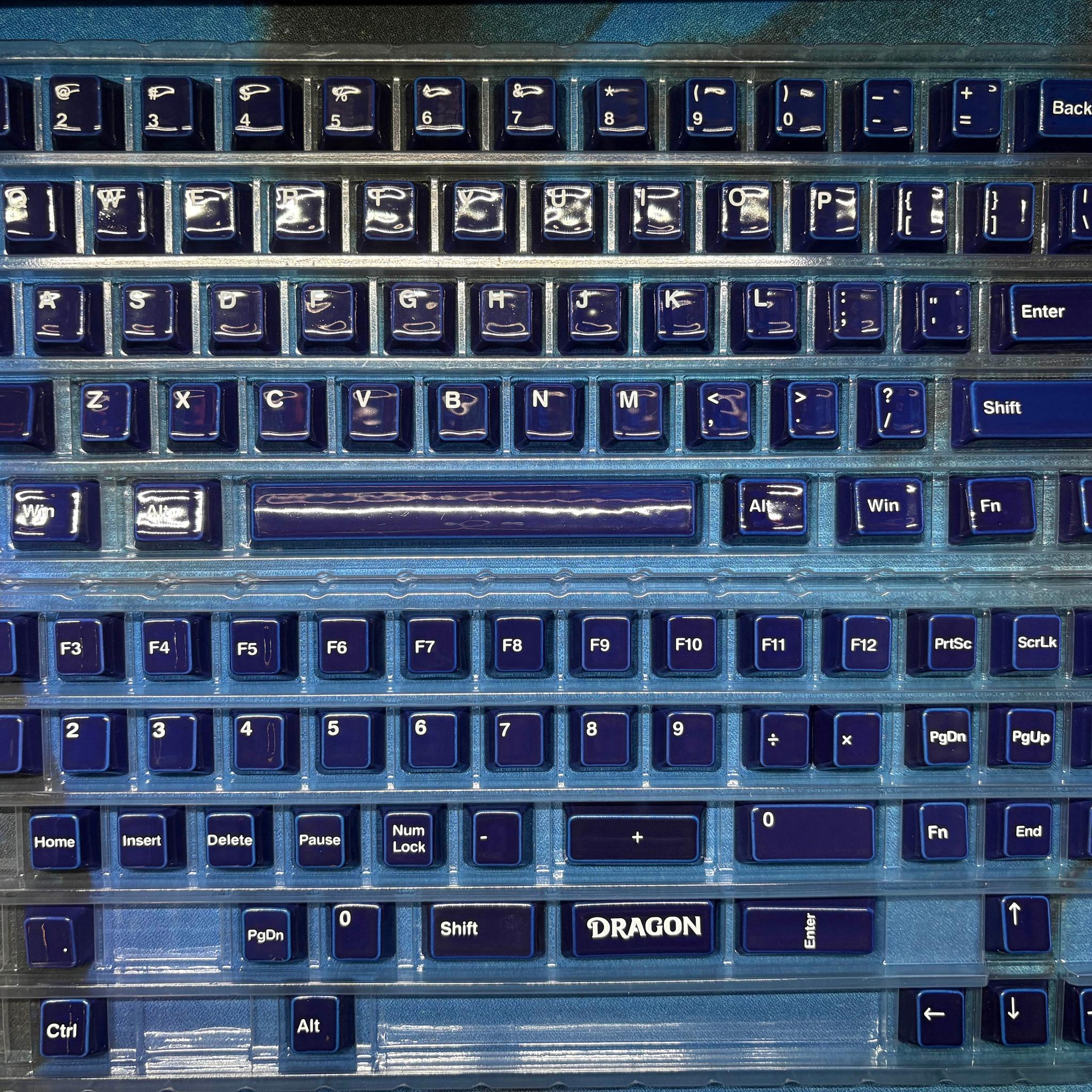 Cerakey Ceramic "Indigo Blue" V2 Keycaps w/ Legends + Dragon Novelty/Tactile F&J