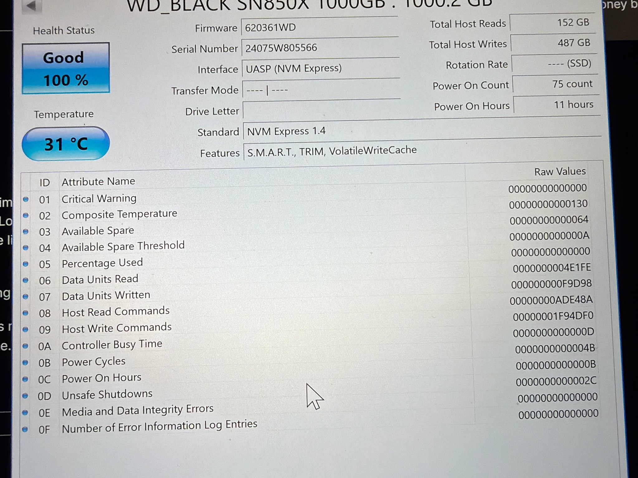 WD Black SN850X 1TB NVMe Gen 4 7,300MBs SSD Like New