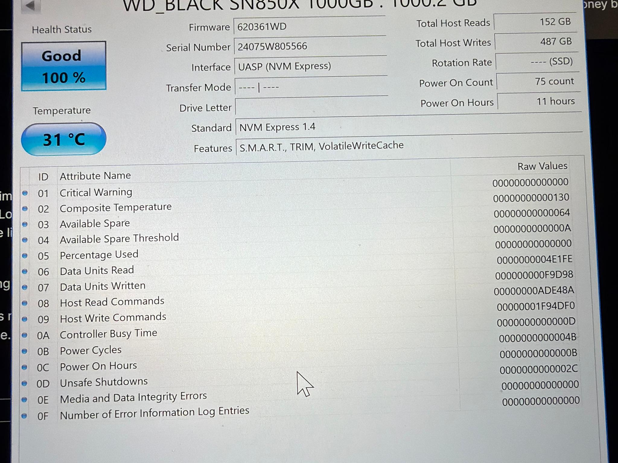 WD Black SN850X 1TB NVMe Gen 4 7,300MBs SSD Like New