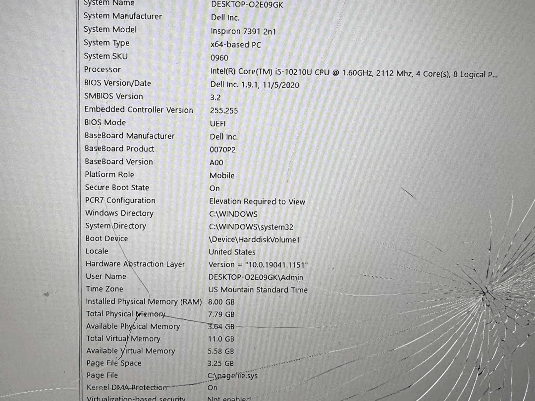 Dell Inspiron 13 7391 2n1 13.3” FHD (Cracked Screen)