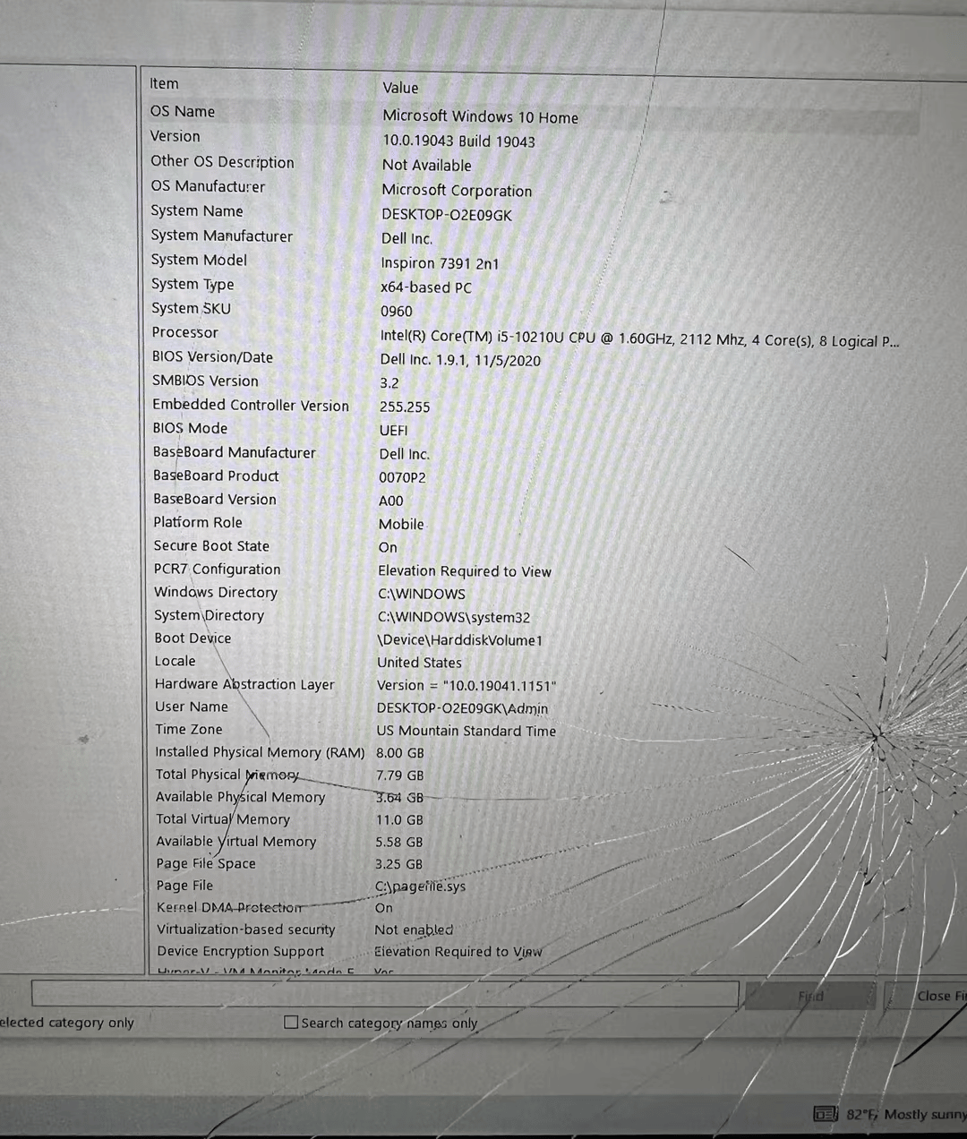 Dell Inspiron 13 7391 2n1 13.3” FHD (Cracked Screen)