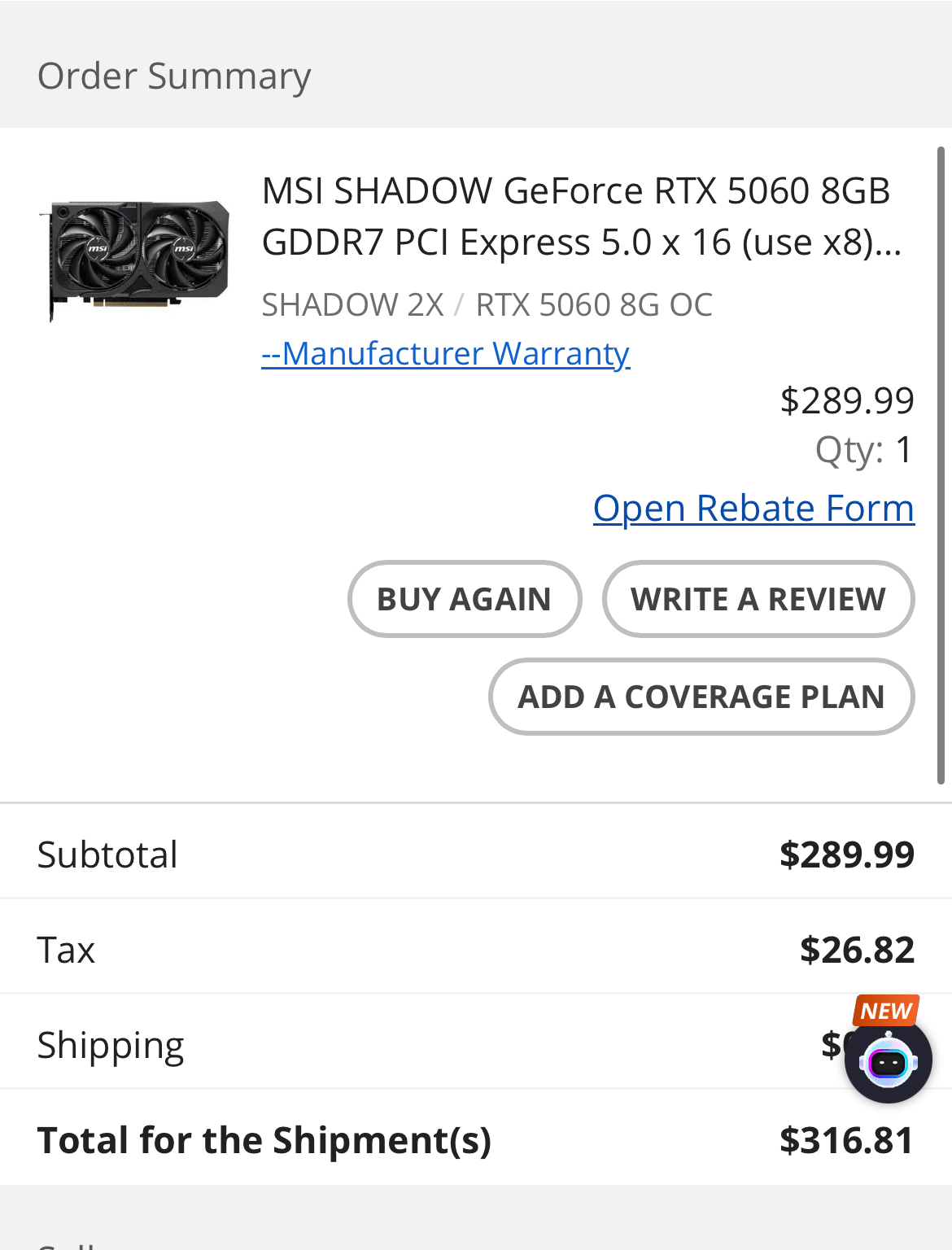 MSI RTX 5060 SHADOW 2X OC