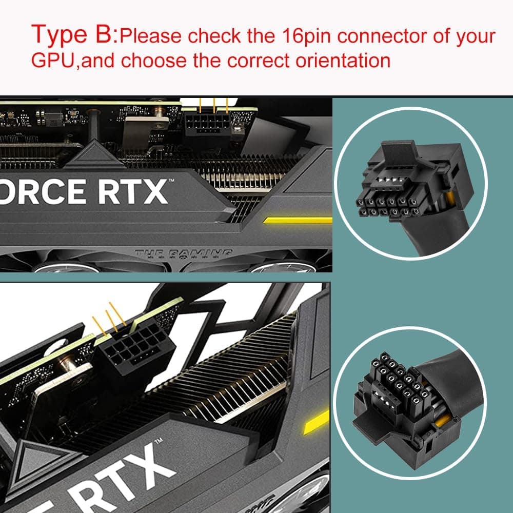 3X 8 Pin 16AWG PCIE 5.0 12VHPWR 600W 90 Degree Right Angle 16 Pin 12+4Pin Supply Adapter
