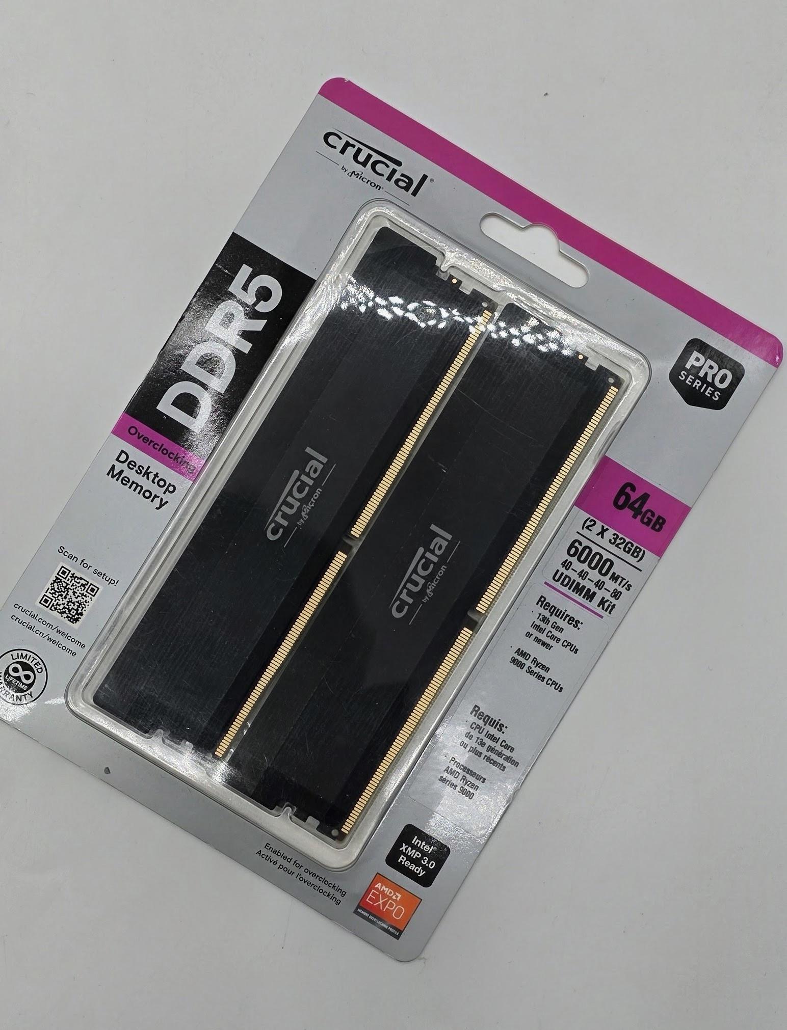 Crucial Pro 64GB (2x32GB) DDR5-6000 CL40 RAM KIT Sealed NEW