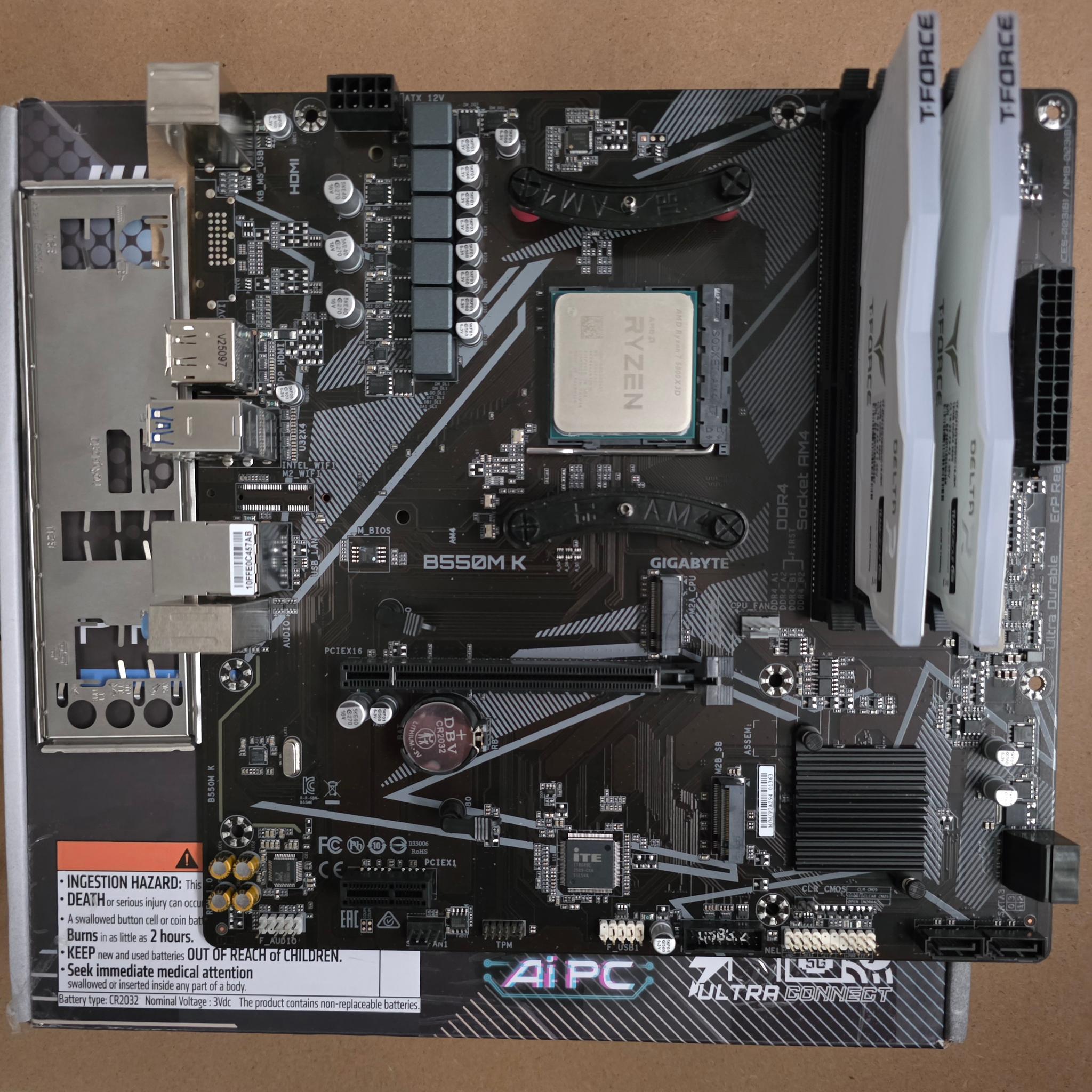 Ryzen 7 5800X3D/32GB DDR4 3600mhz/Gigabyte B550M/Bluetooth+WiFi PCIe Card/Peerless Assassin 120